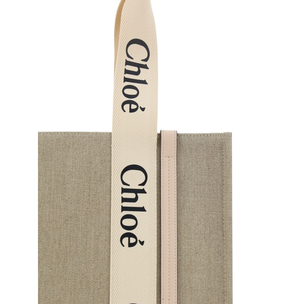 Chloé Beige Leinen Handtasche-4