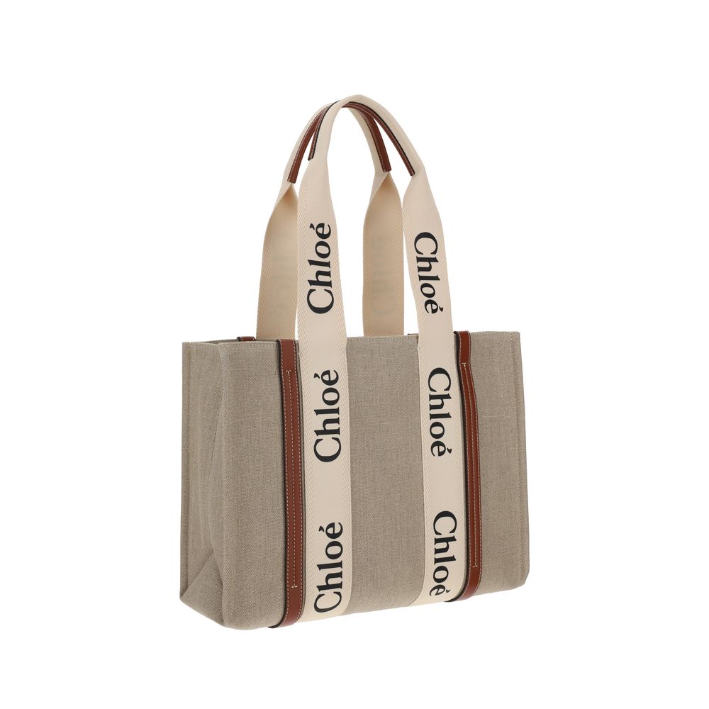 Chloé Beige Leinen Handtasche-2