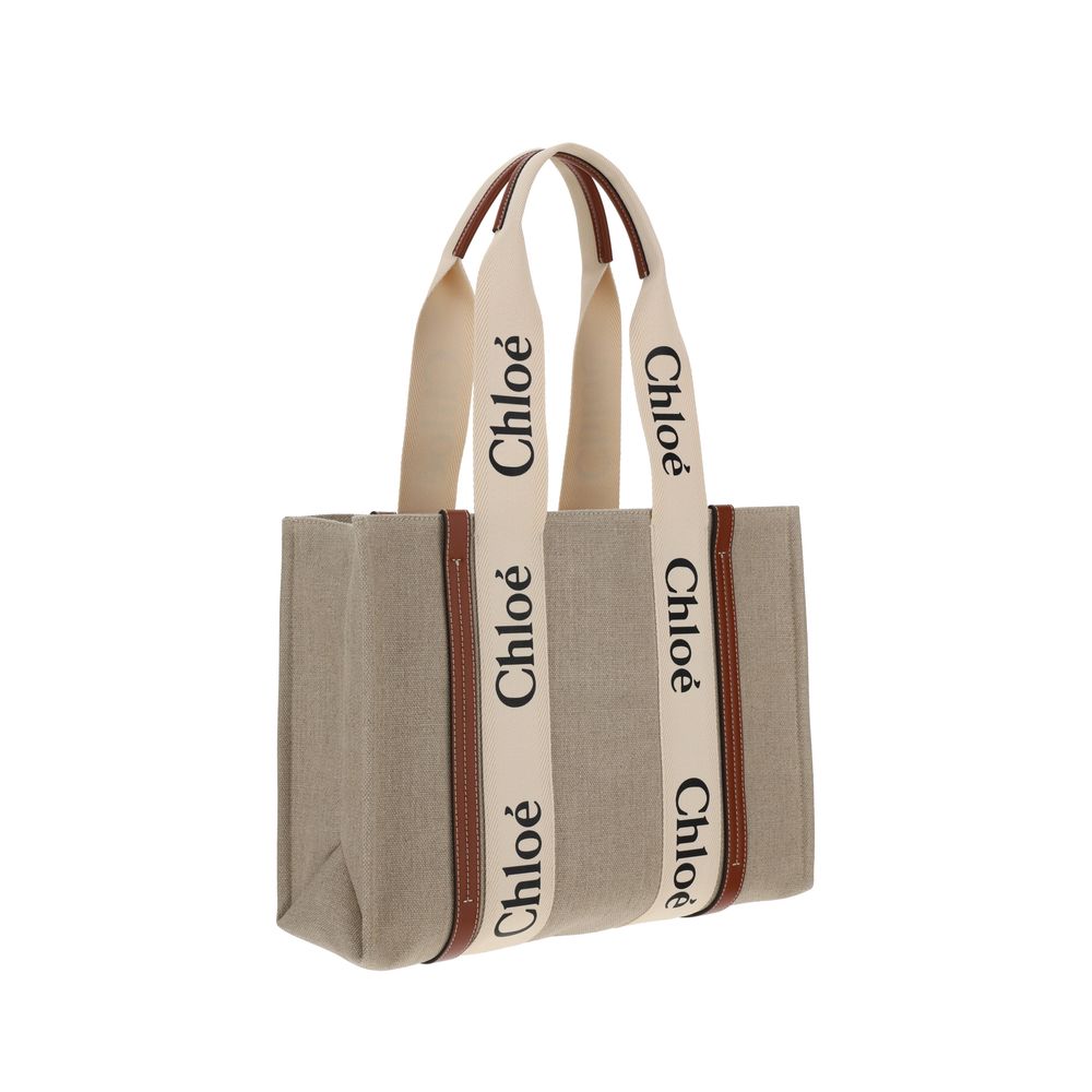 Chloé Beige Leinen Handtasche-3