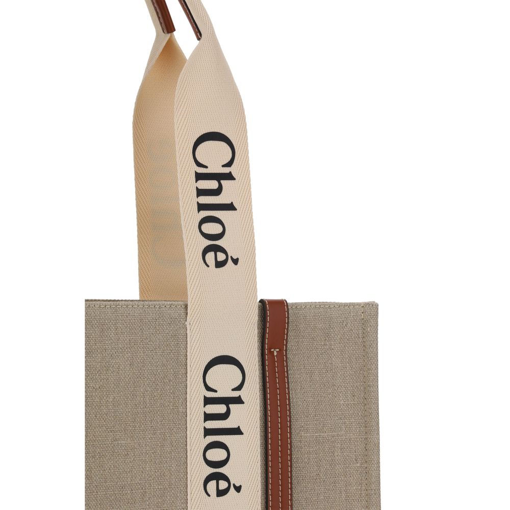 Chloé Beige Leinen Handtasche-4