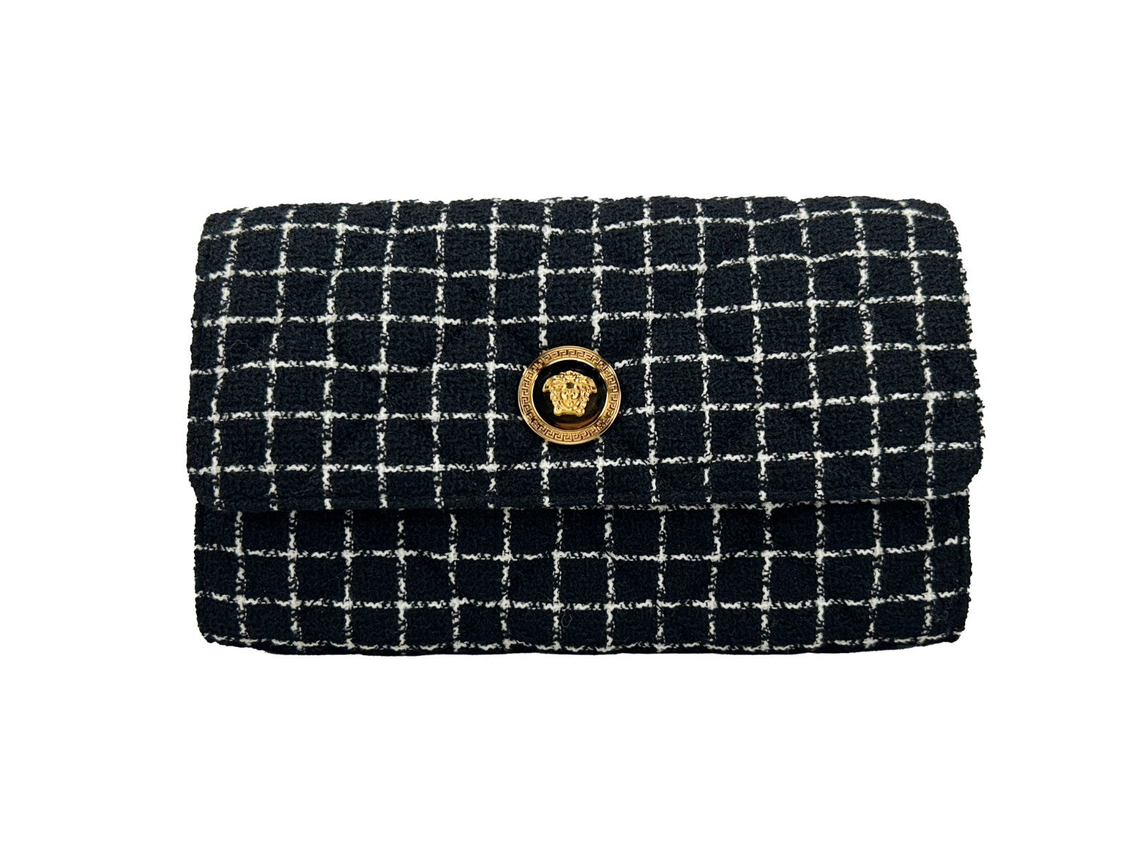 Versace Geldbörse mit Kette aus Stoff, Schwarz, Umhängetasche-1