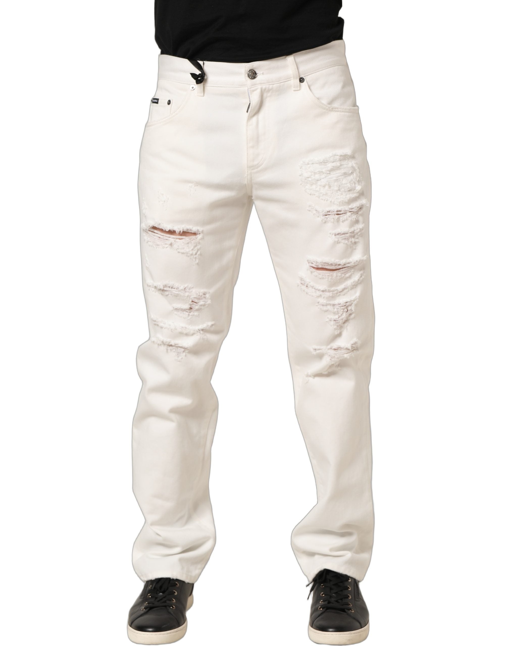 Dolce & Gabbana Weiße gerade Jeans aus Baumwolle mit Used-Look-2