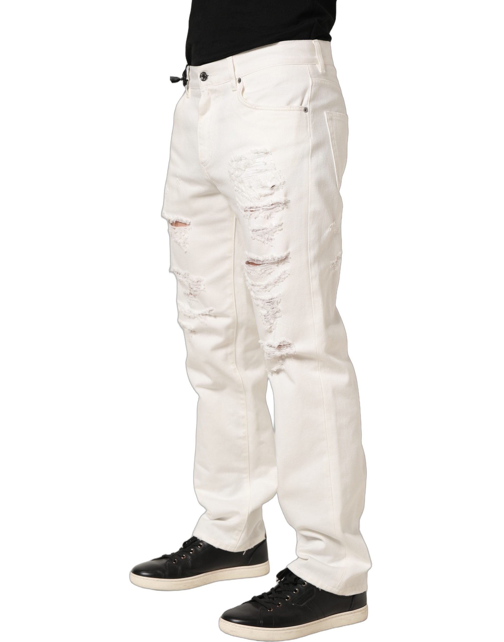Dolce & Gabbana Weiße gerade Jeans aus Baumwolle mit Used-Look-4