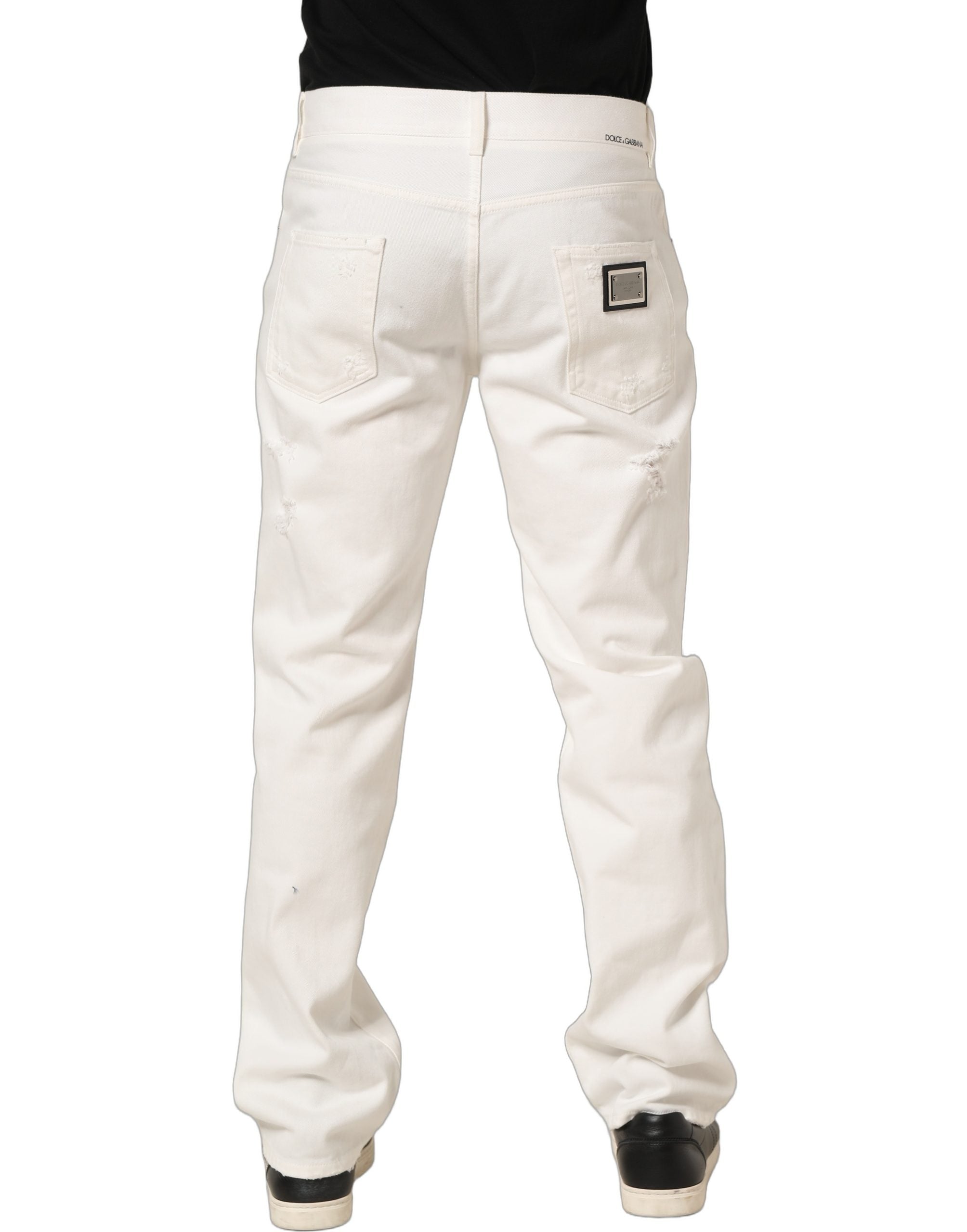Dolce & Gabbana Weiße gerade Jeans aus Baumwolle mit Used-Look-5