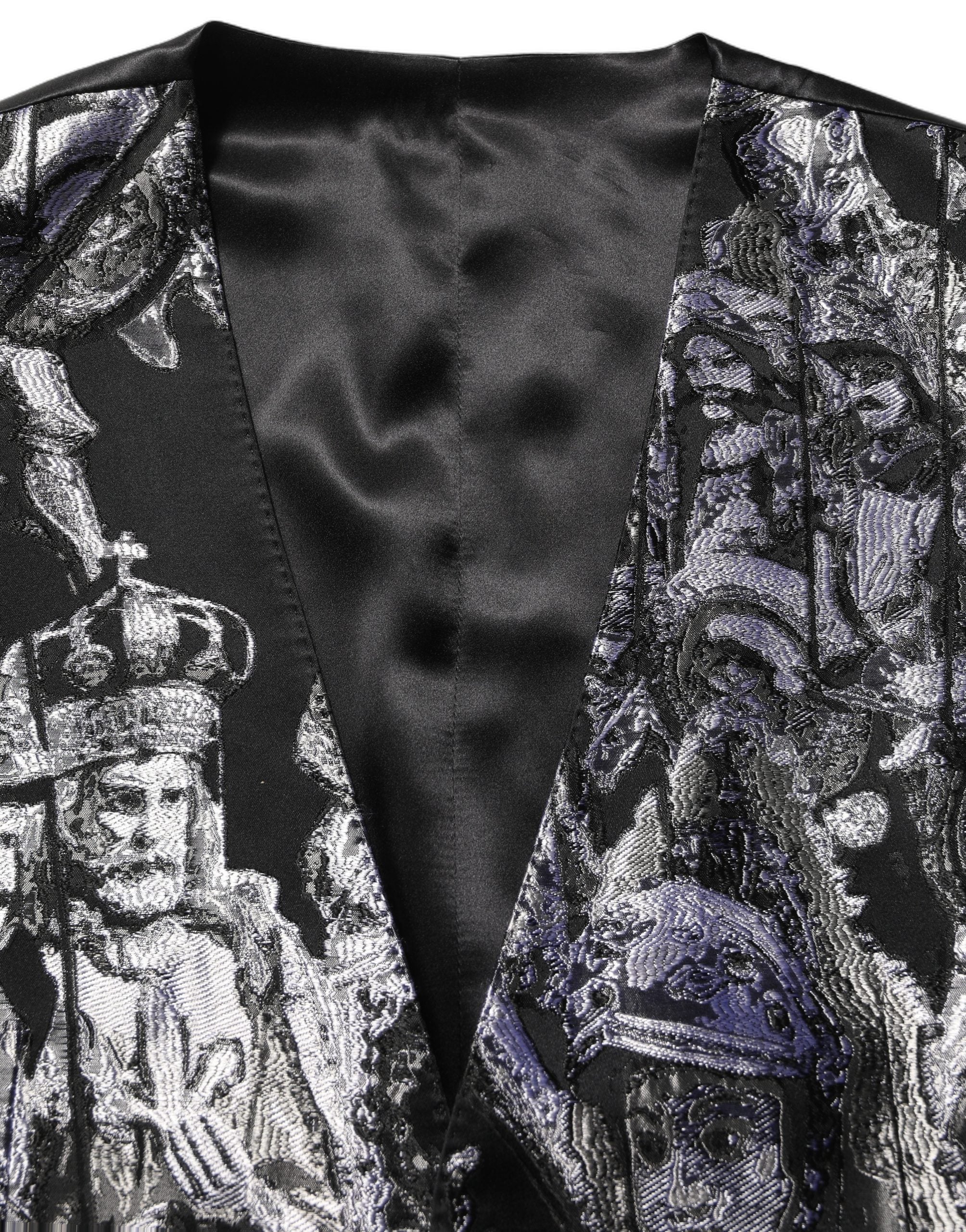 Dolce & Gabbana Schwarzer Jacquard Slim Fit Anzug im 3-teiligen Set-1