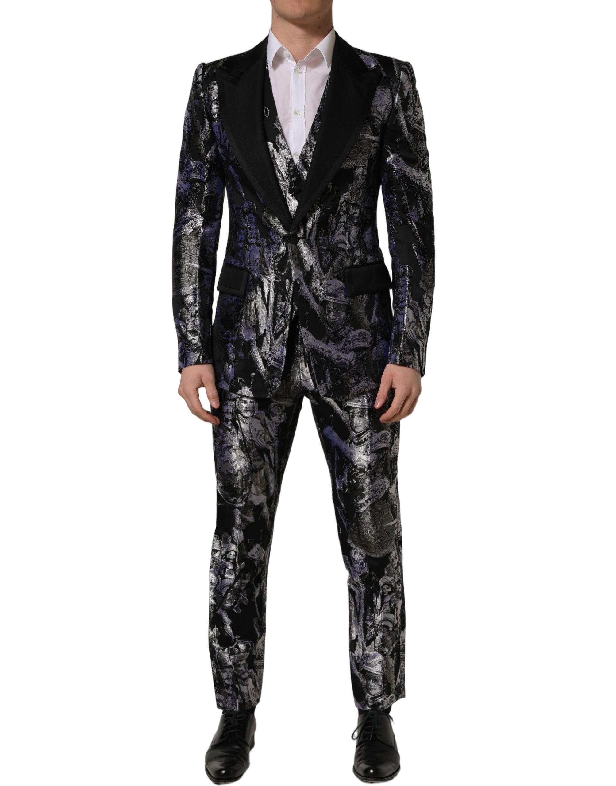Dolce & Gabbana Schwarzer Jacquard Slim Fit Anzug im 3-teiligen Set-2