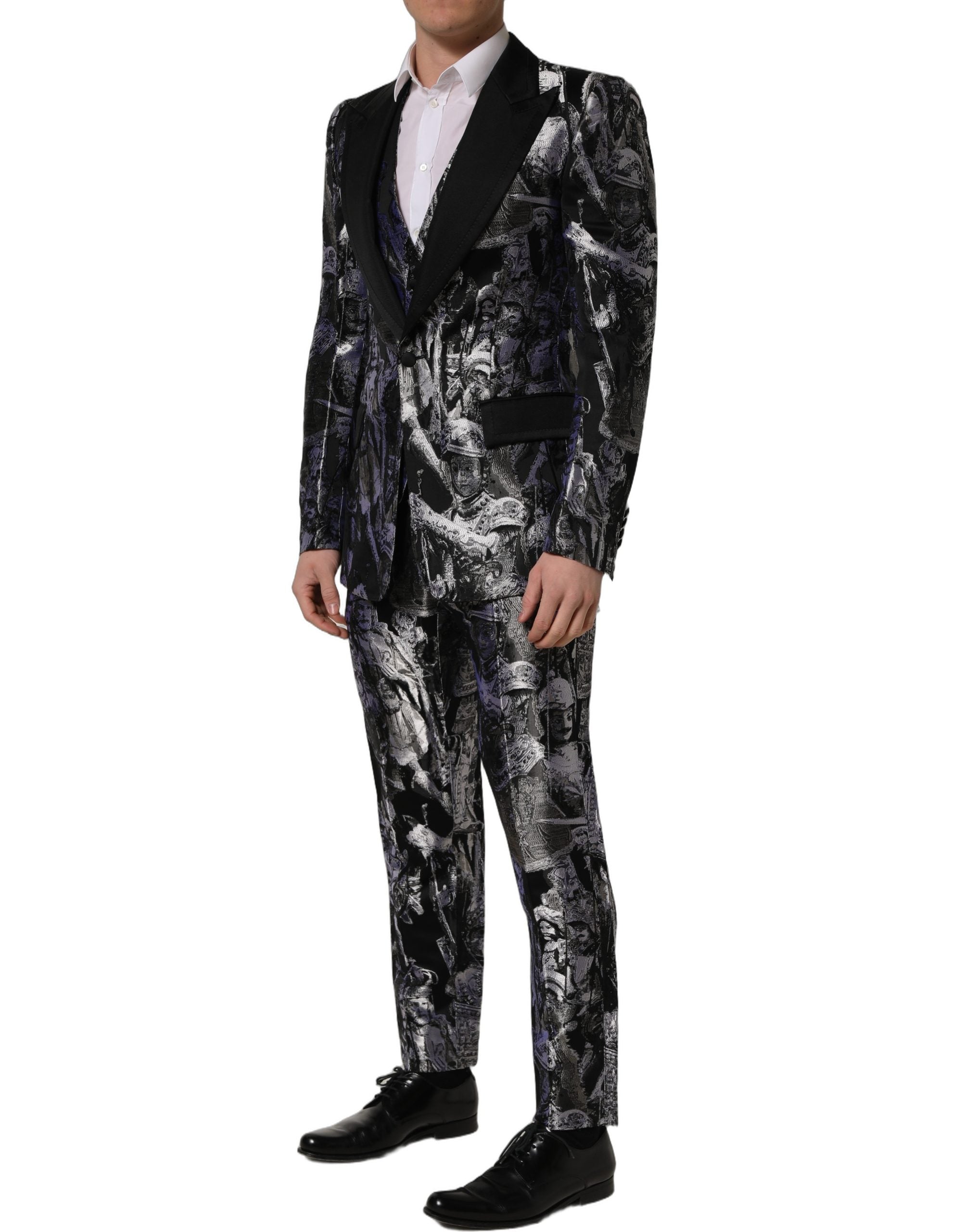 Dolce & Gabbana Schwarzer Jacquard Slim Fit Anzug im 3-teiligen Set-3