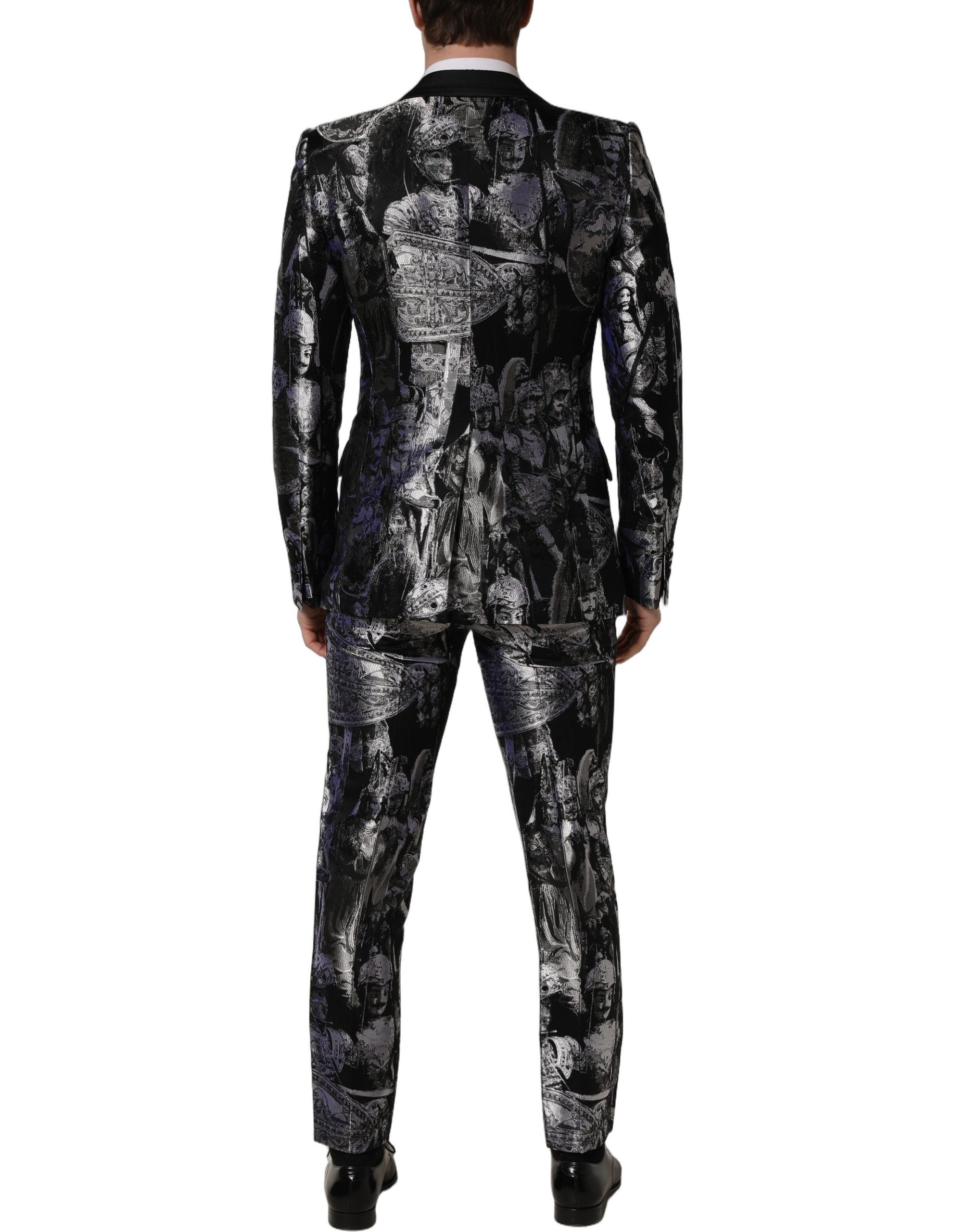 Dolce & Gabbana Schwarzer Jacquard Slim Fit Anzug im 3-teiligen Set-4