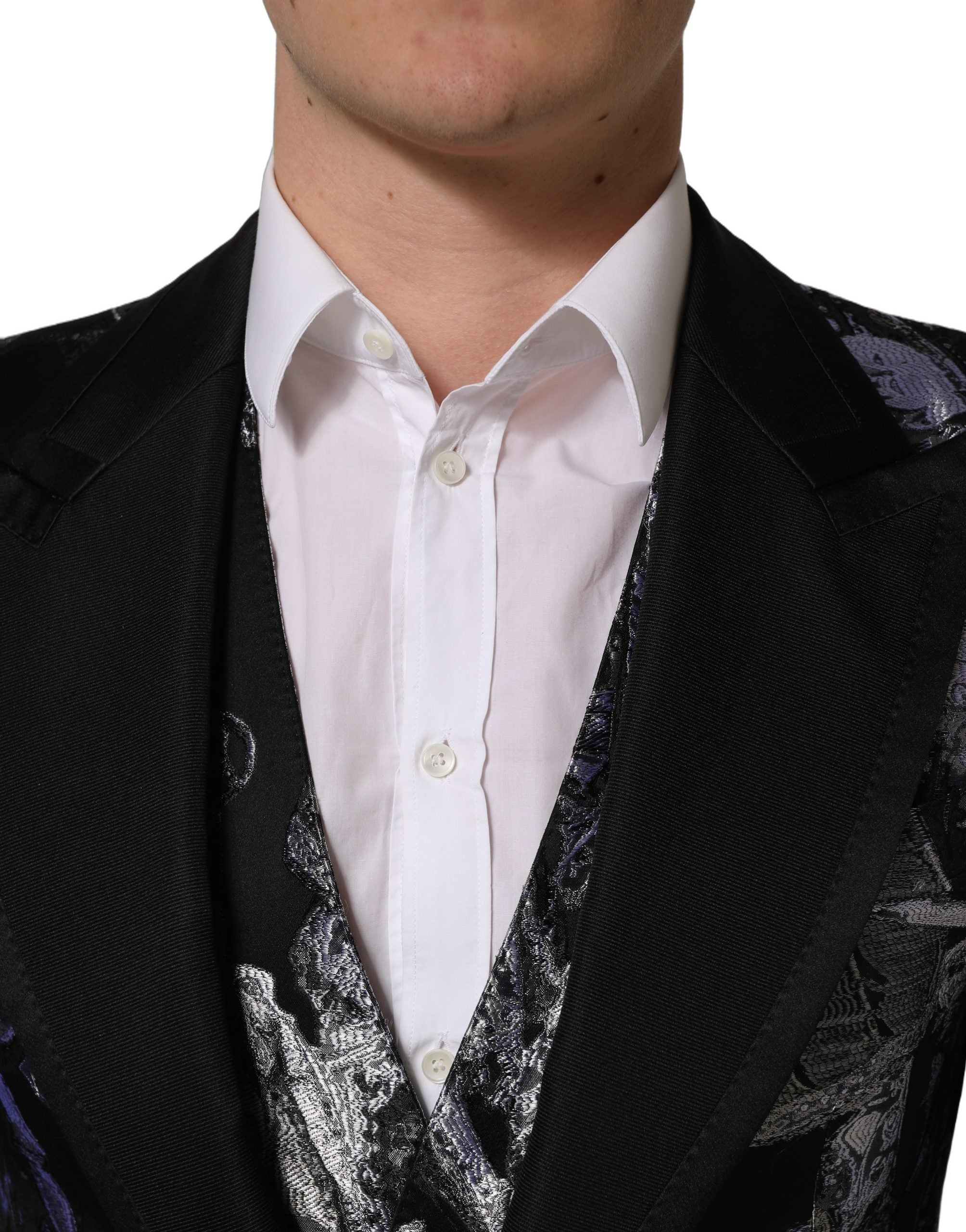 Dolce & Gabbana Schwarzer Jacquard Slim Fit Anzug im 3-teiligen Set-5