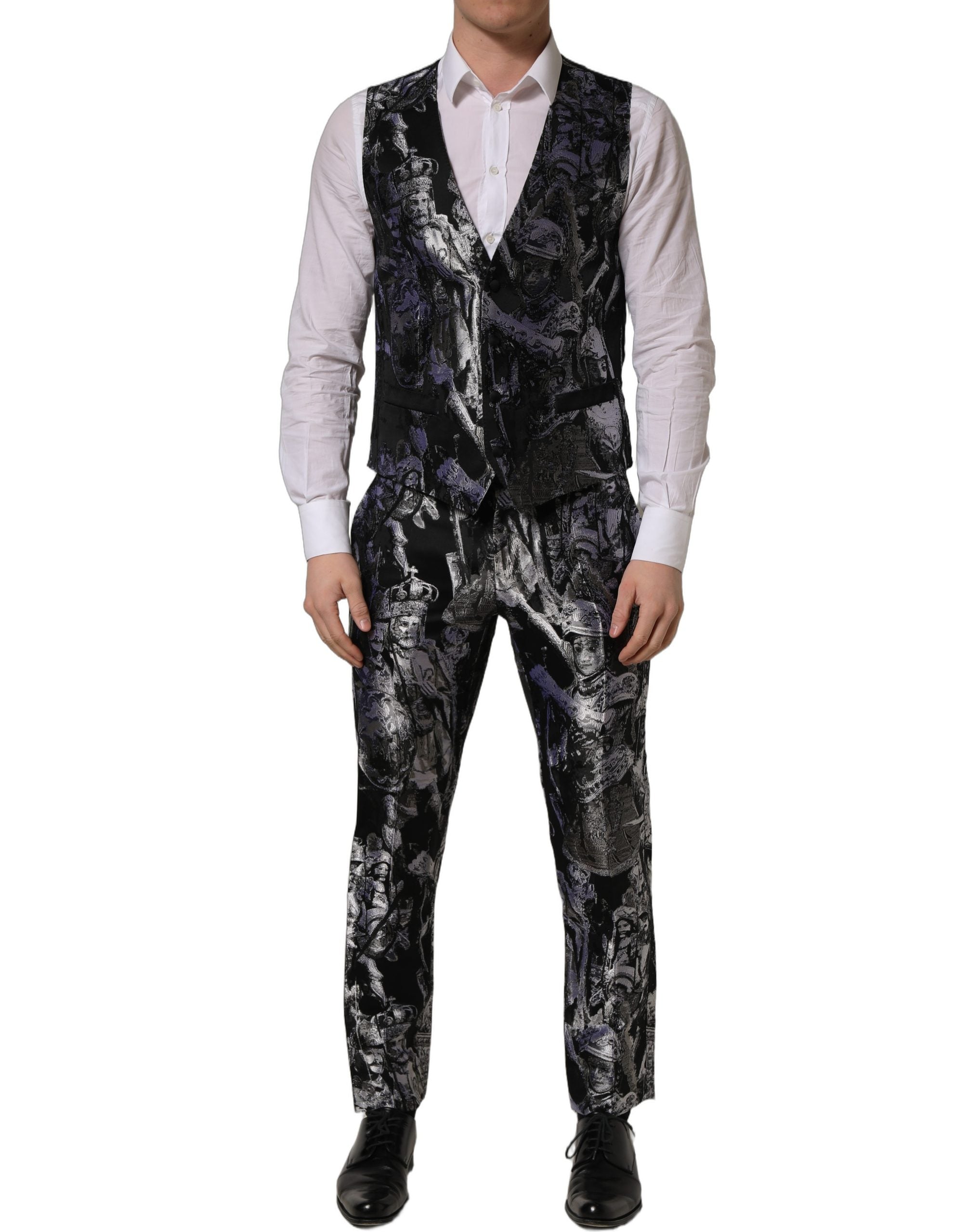 Dolce & Gabbana Schwarzer Jacquard Slim Fit Anzug im 3-teiligen Set-6