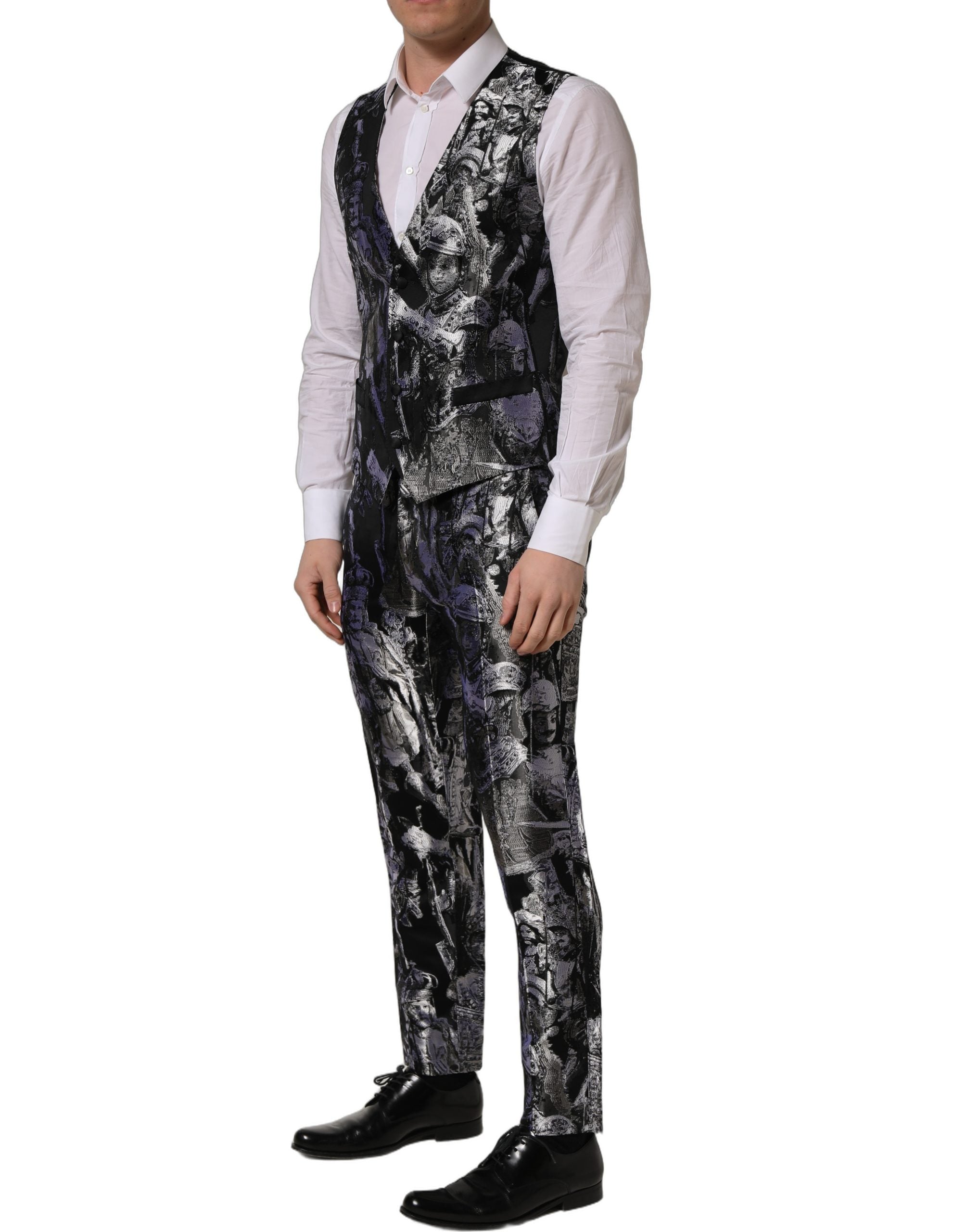 Dolce & Gabbana Schwarzer Jacquard Slim Fit Anzug im 3-teiligen Set-8