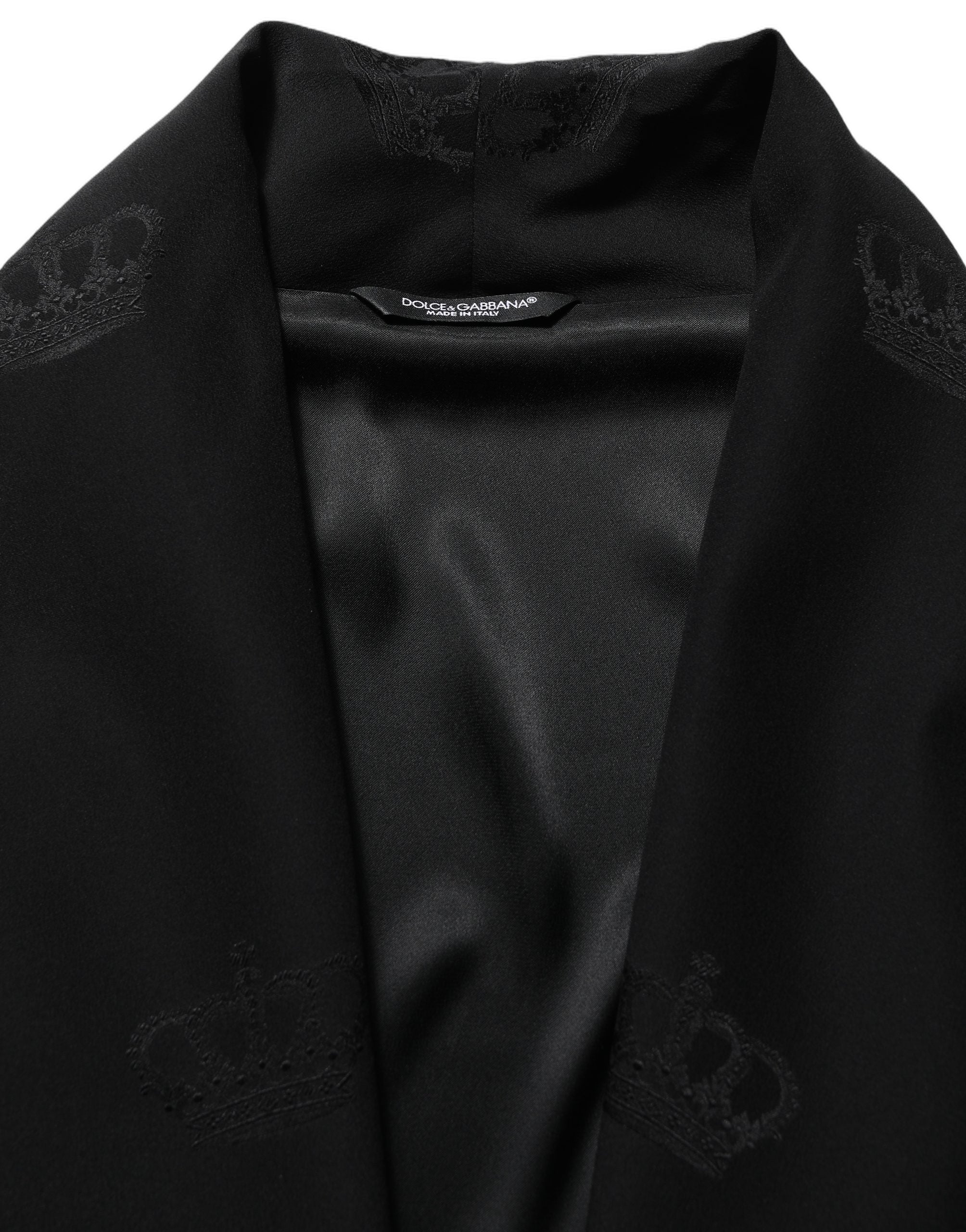 Dolce & Gabbana Schwarzer Seidenmantel 100% Seide Herren Morgenmantel Jacke-1