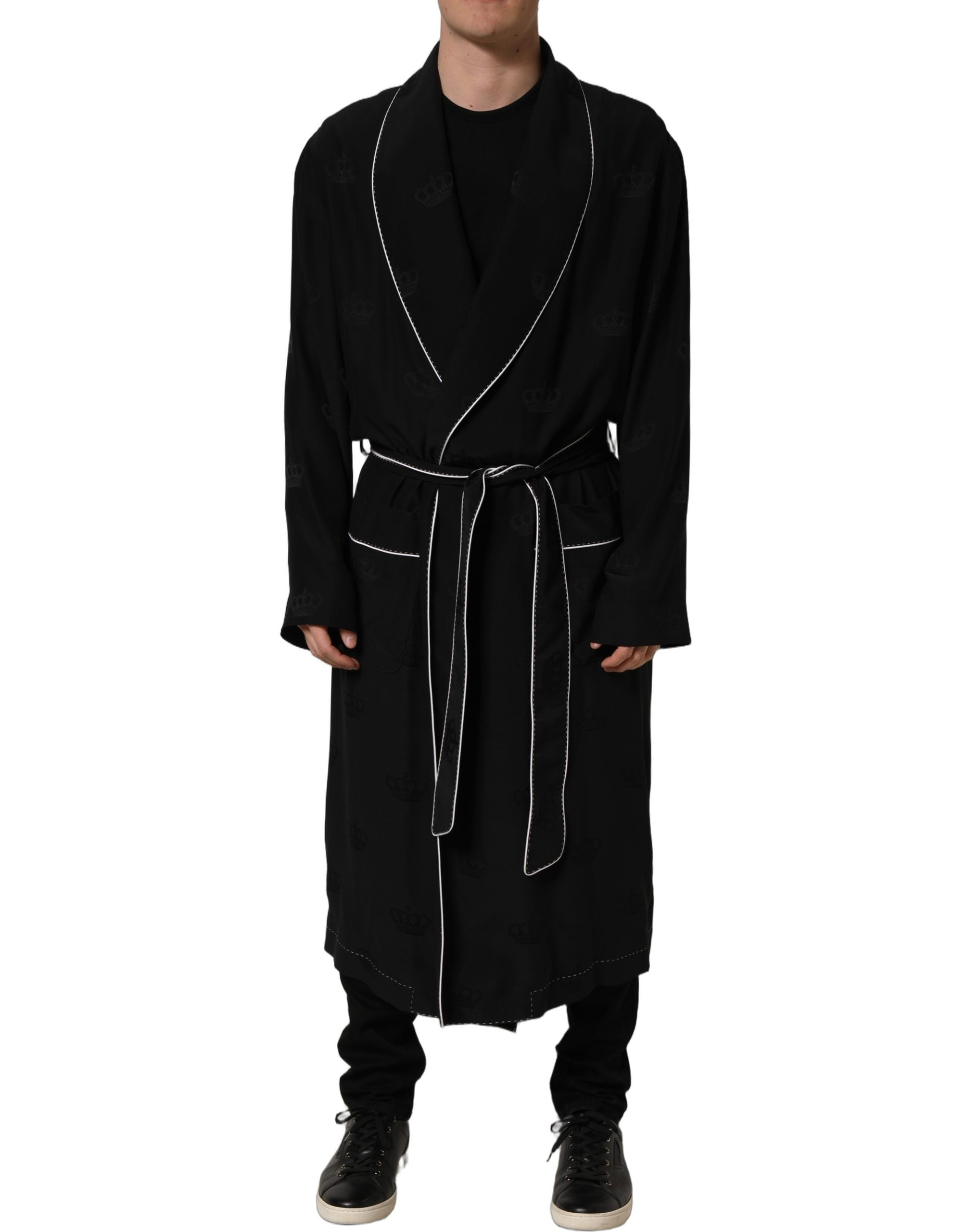 Dolce & Gabbana Schwarzer Seidenmantel 100% Seide Herren Morgenmantel Jacke-3