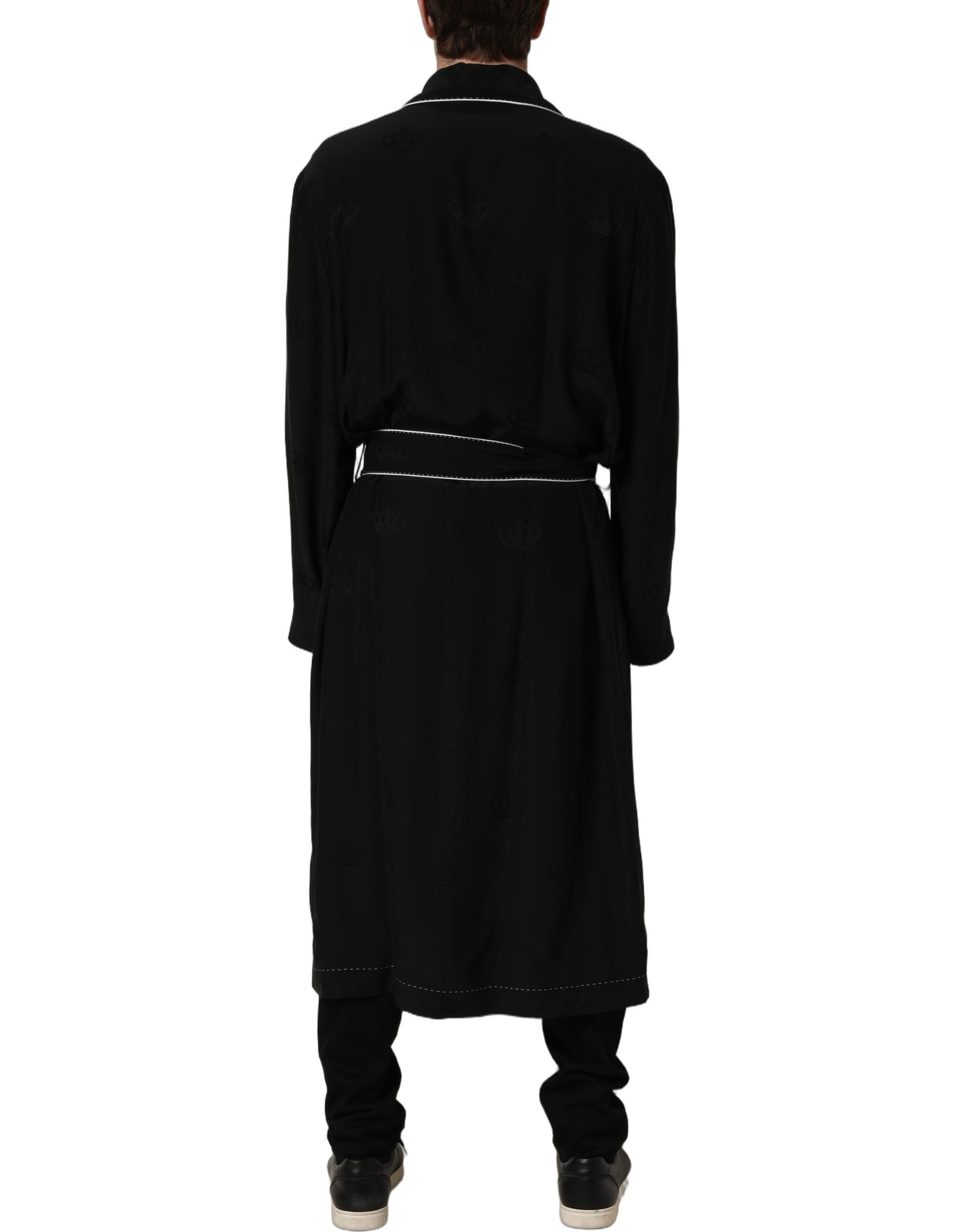 Dolce & Gabbana Schwarzer Seidenmantel 100% Seide Herren Morgenmantel Jacke-5