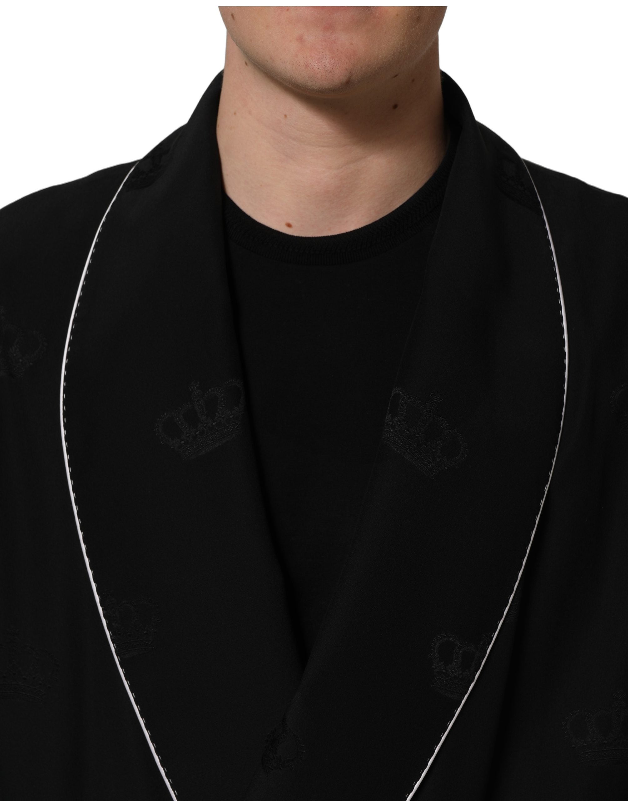 Dolce & Gabbana Schwarzer Seidenmantel 100% Seide Herren Morgenmantel Jacke-6