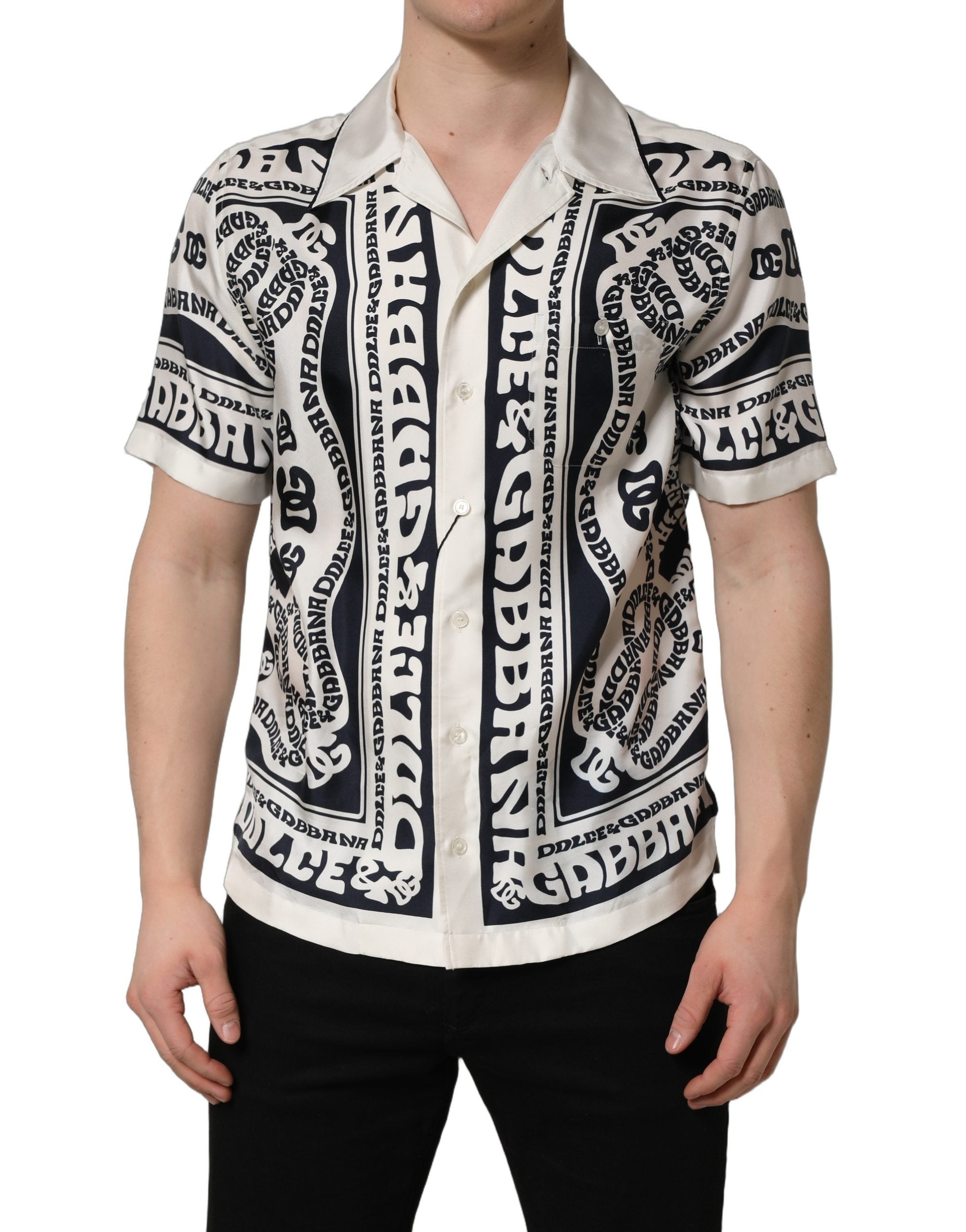 Dolce & Gabbana Kurzarmhemd mit schwarzem und weißem Logo-Bandana-Print-2