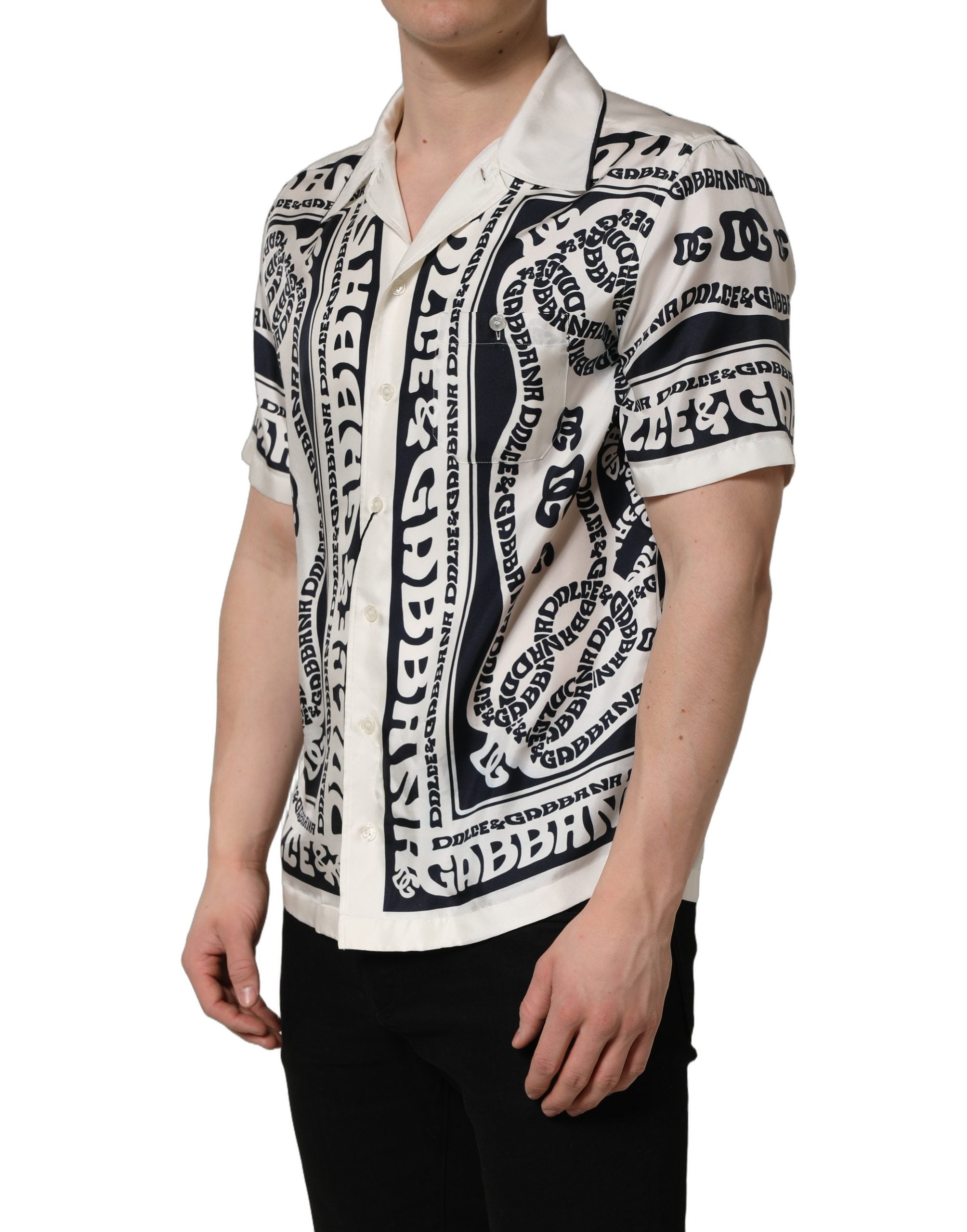 Dolce & Gabbana Kurzarmhemd mit schwarzem und weißem Logo-Bandana-Print-4