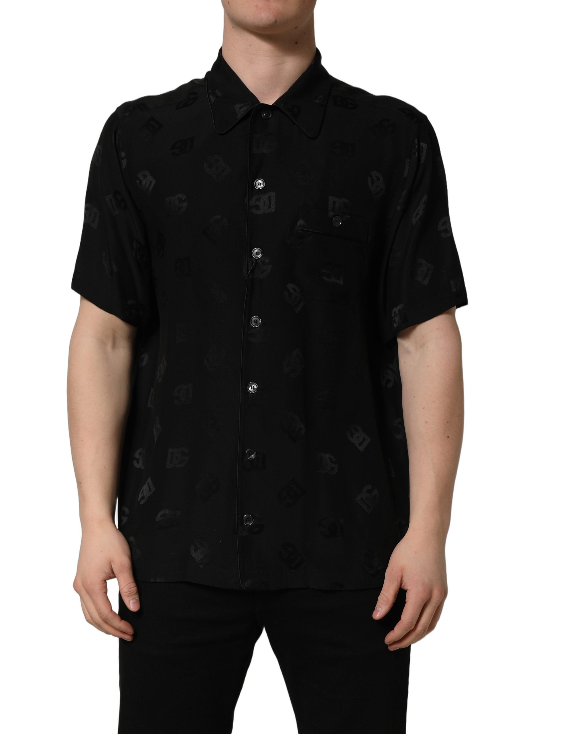 Dolce & Gabbana Herrenhemd mit kurzen Ärmeln und schwarzem Logo-Monogramm-1