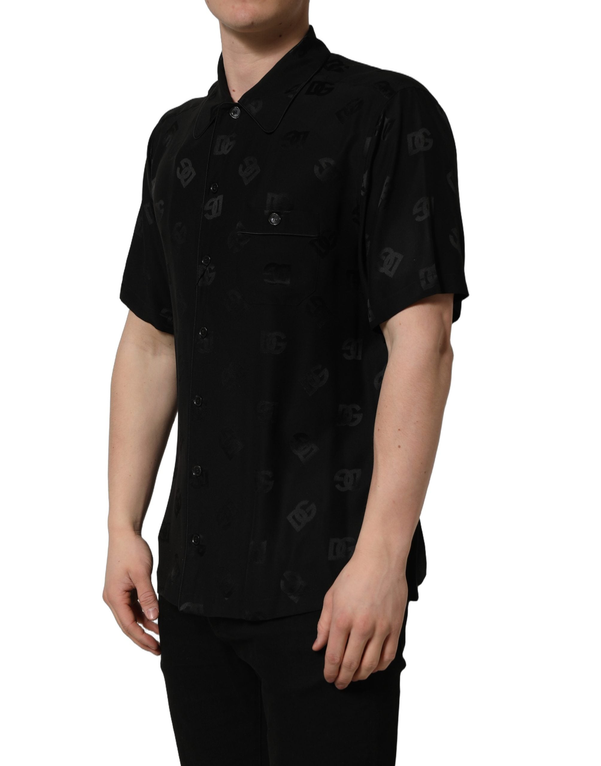 Dolce & Gabbana Herrenhemd mit kurzen Ärmeln und schwarzem Logo-Monogramm-3