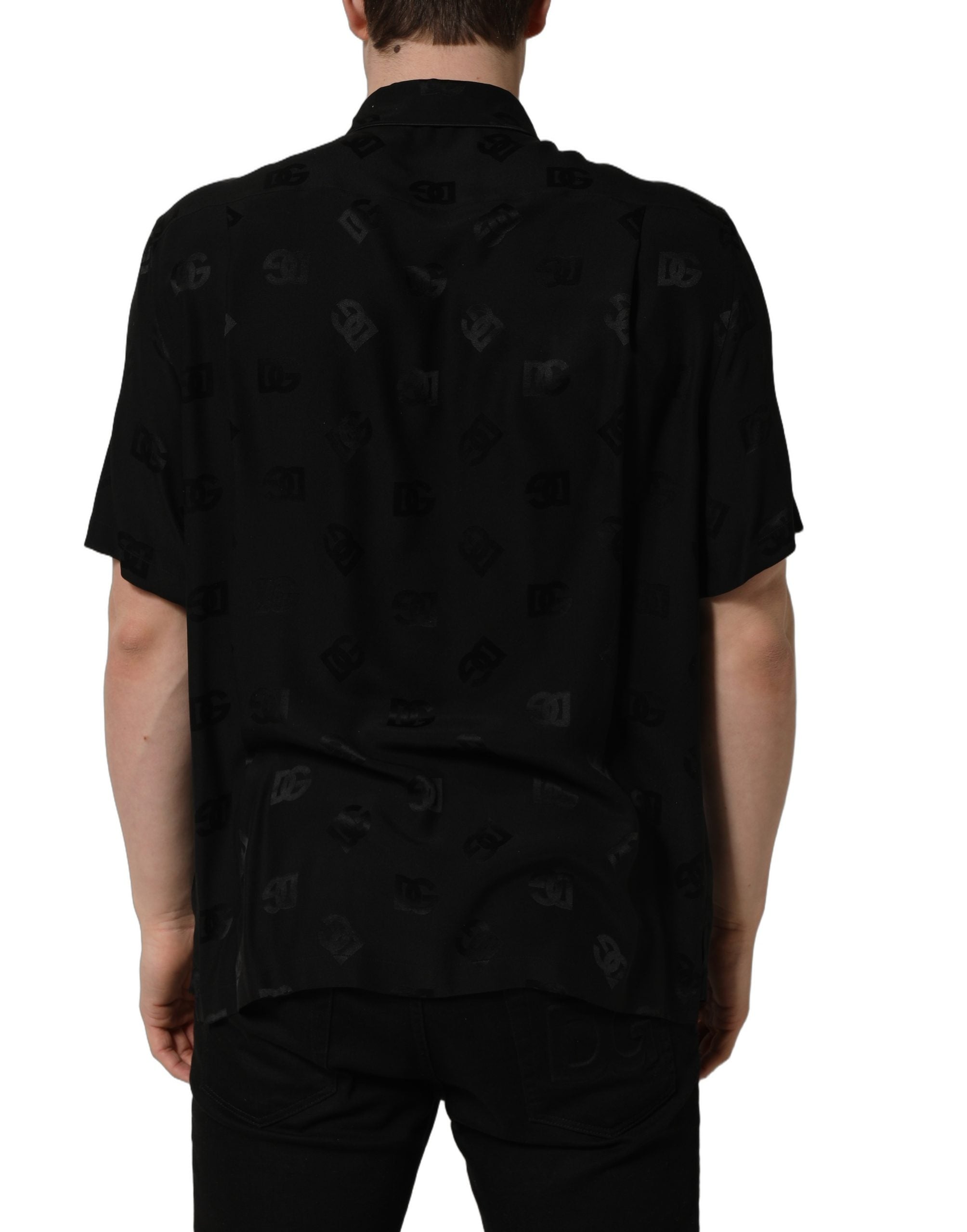 Dolce & Gabbana Herrenhemd mit kurzen Ärmeln und schwarzem Logo-Monogramm-4