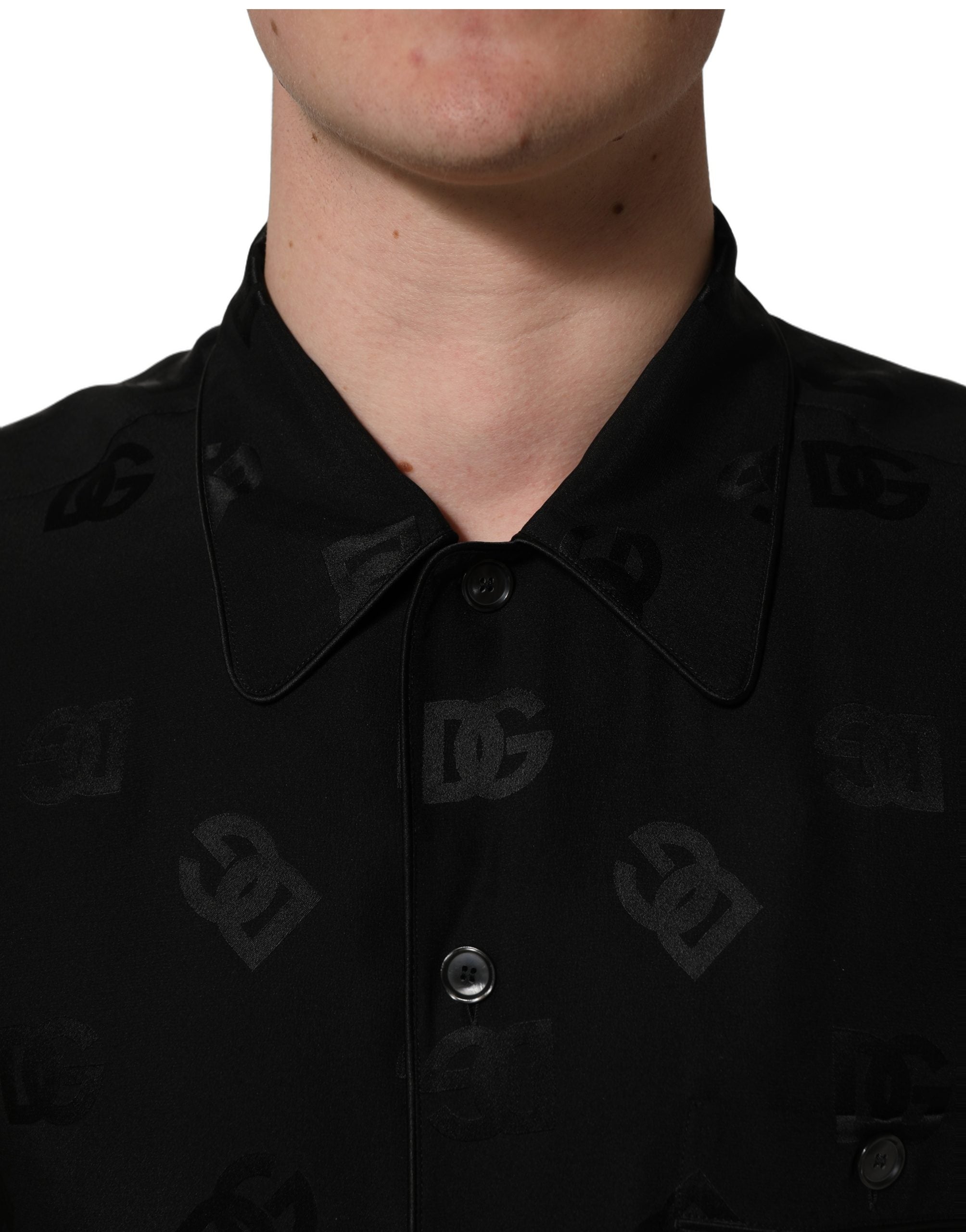 Dolce & Gabbana Herrenhemd mit kurzen Ärmeln und schwarzem Logo-Monogramm-5