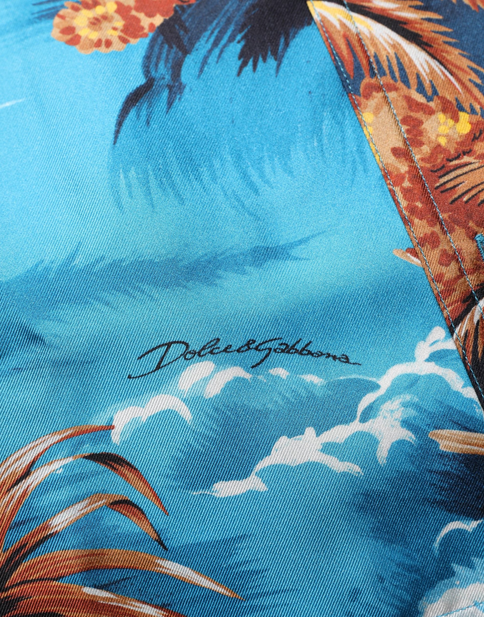 Dolce & Gabbana Blaues Seiden-Twill-Hemd mit Hawaiian-Print-3