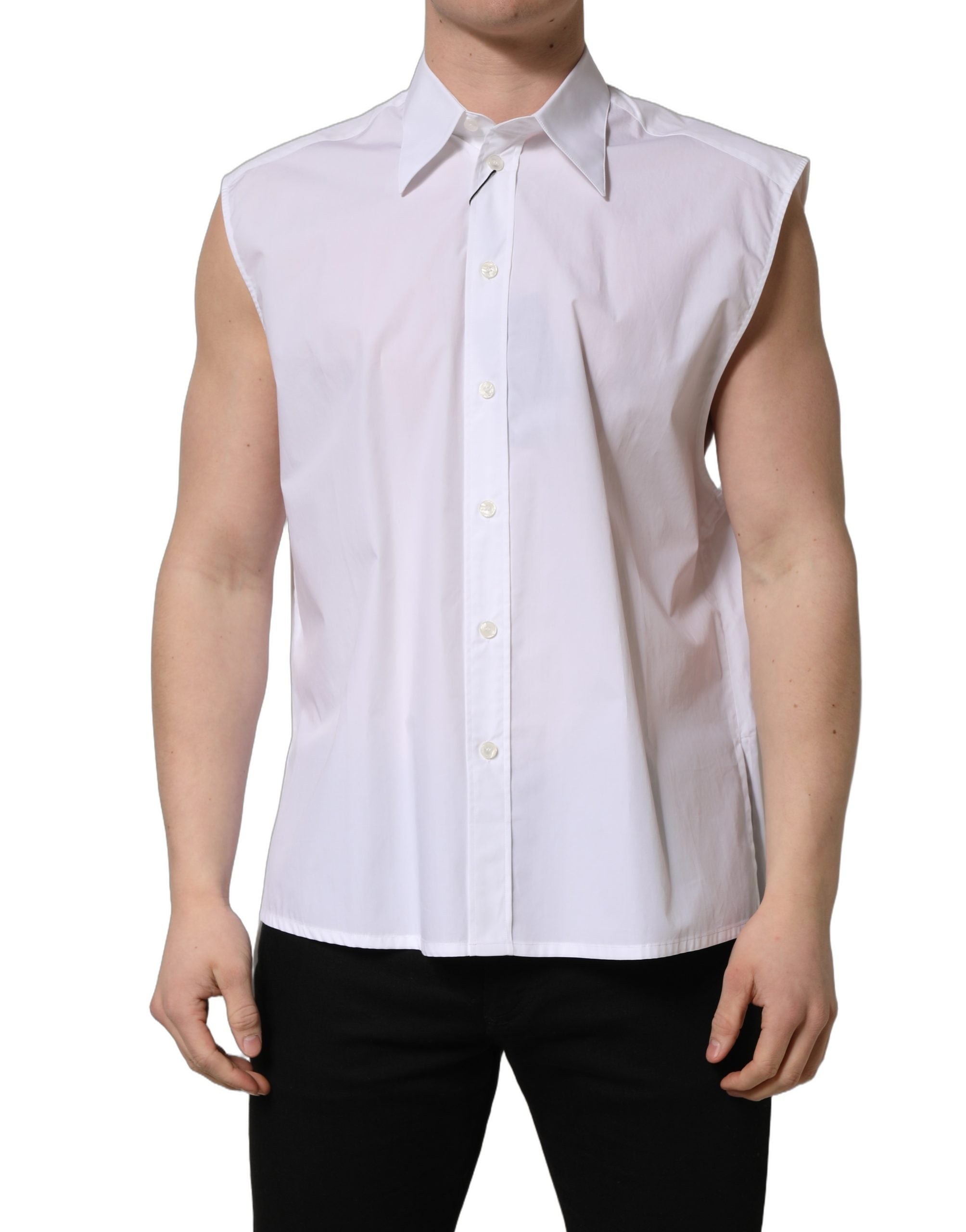 Dolce & Gabbana Weißes ärmelloses Hemd aus Baumwolle für formelle Anlässe-2