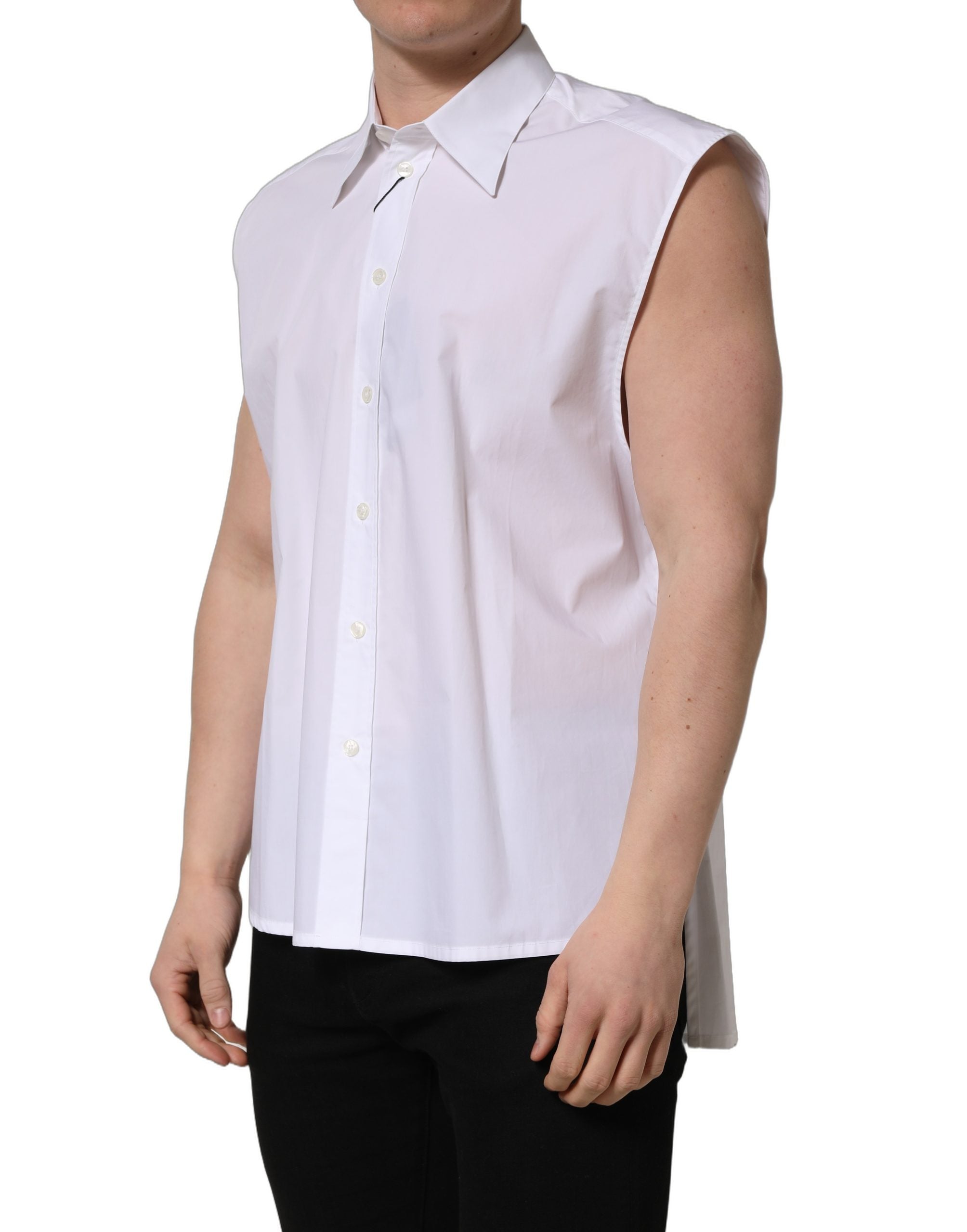 Dolce & Gabbana Weißes ärmelloses Hemd aus Baumwolle für formelle Anlässe-4
