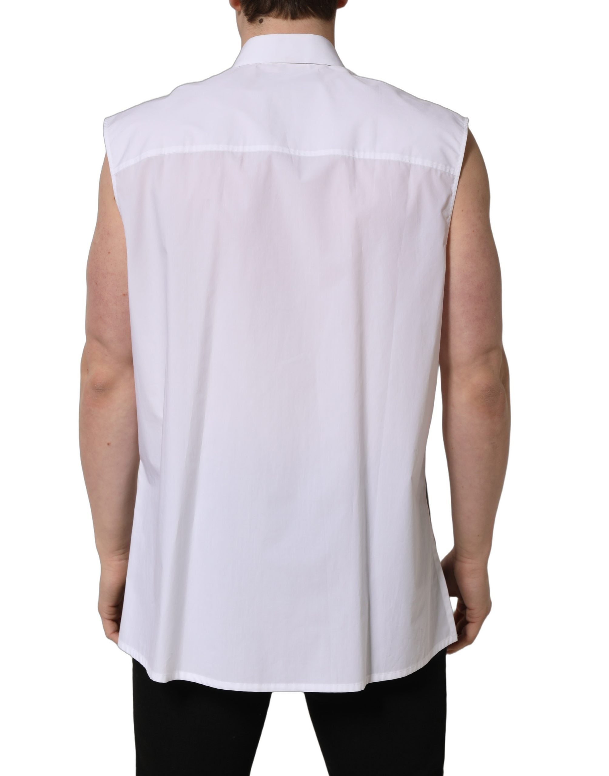 Dolce & Gabbana Weißes ärmelloses Hemd aus Baumwolle für formelle Anlässe-5