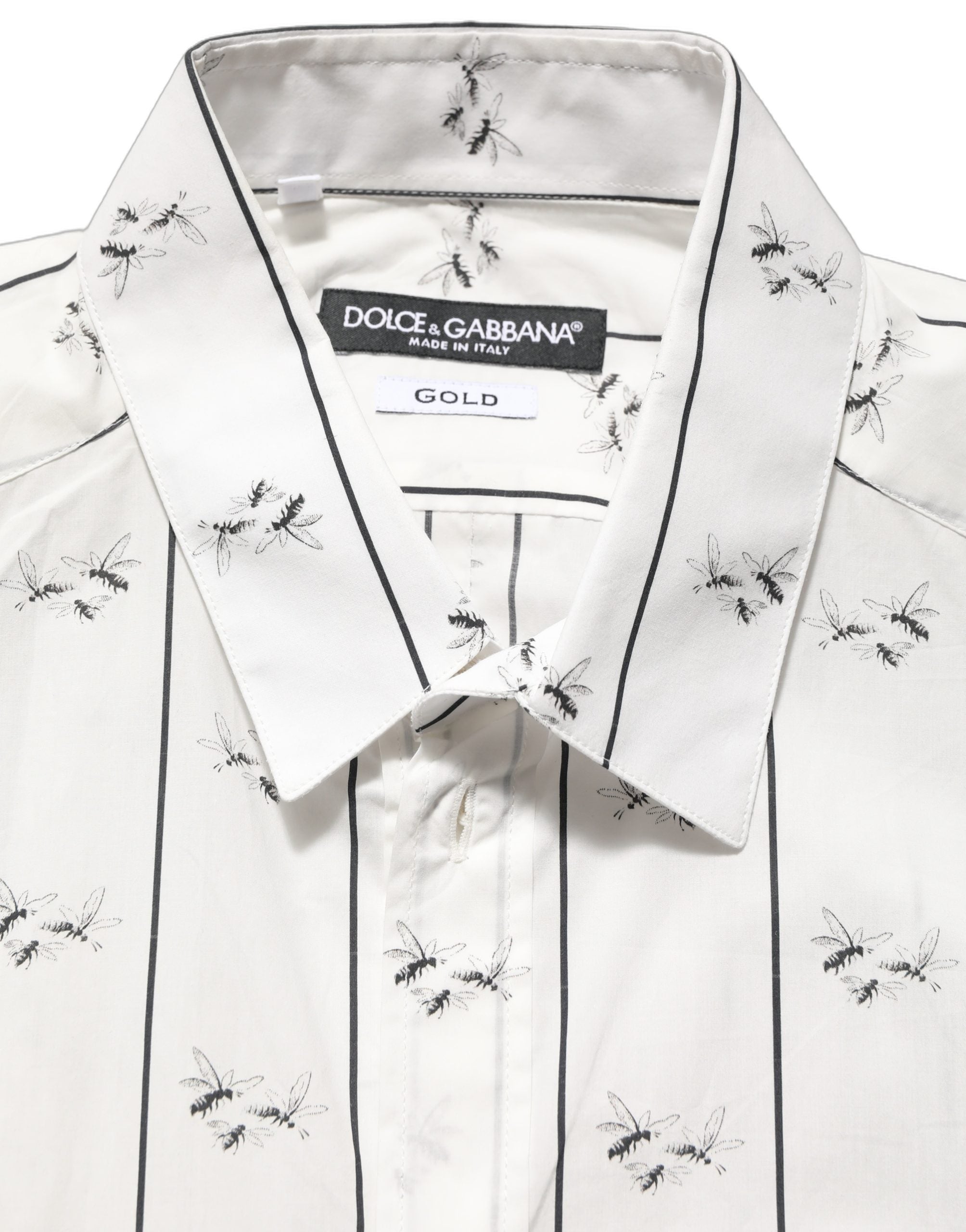 Dolce & Gabbana Weißes Baumwollhemd mit Bienenprint, GOLD Fit-1