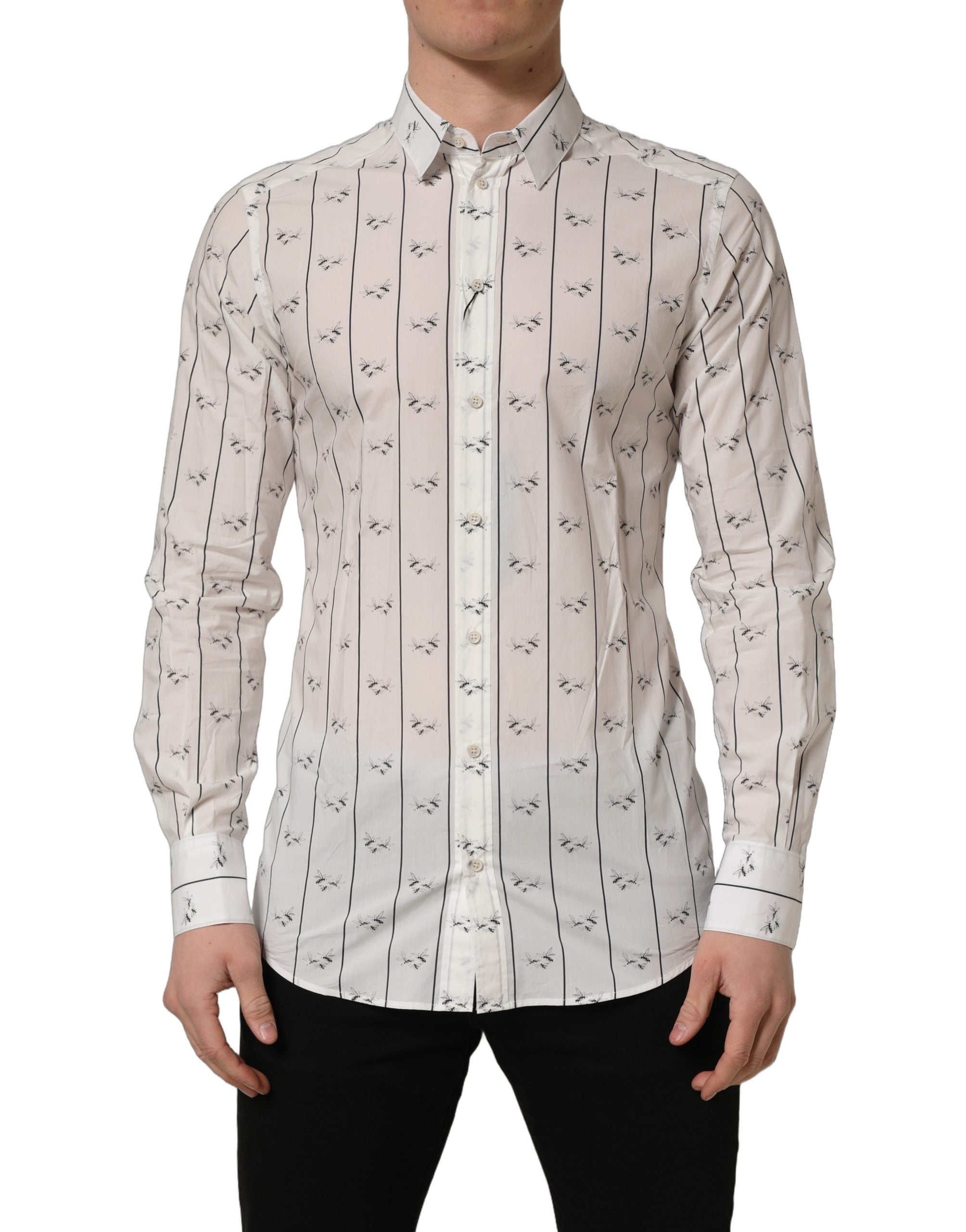 Dolce & Gabbana Weißes Baumwollhemd mit Bienenprint, GOLD Fit-3