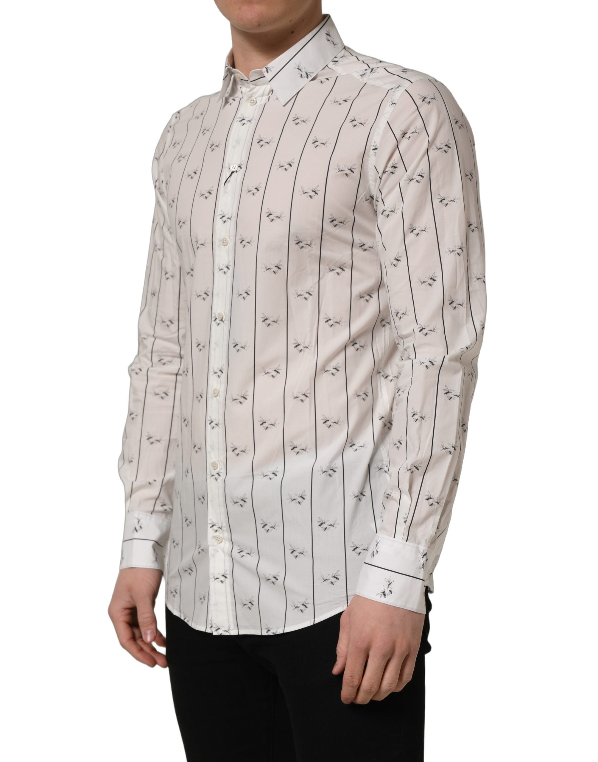 Dolce & Gabbana Weißes Baumwollhemd mit Bienenprint, GOLD Fit-4