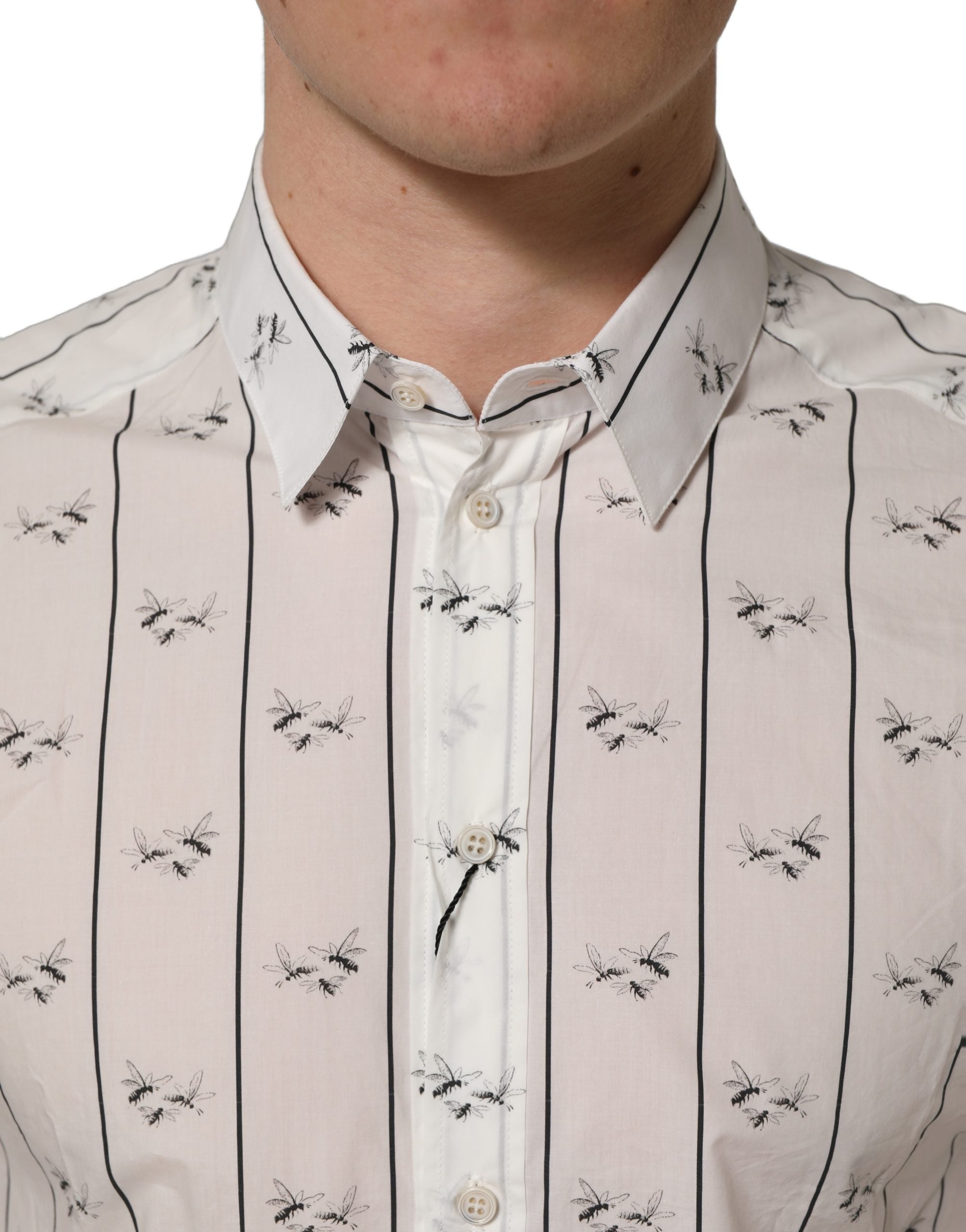 Dolce & Gabbana Weißes Baumwollhemd mit Bienenprint, GOLD Fit-6