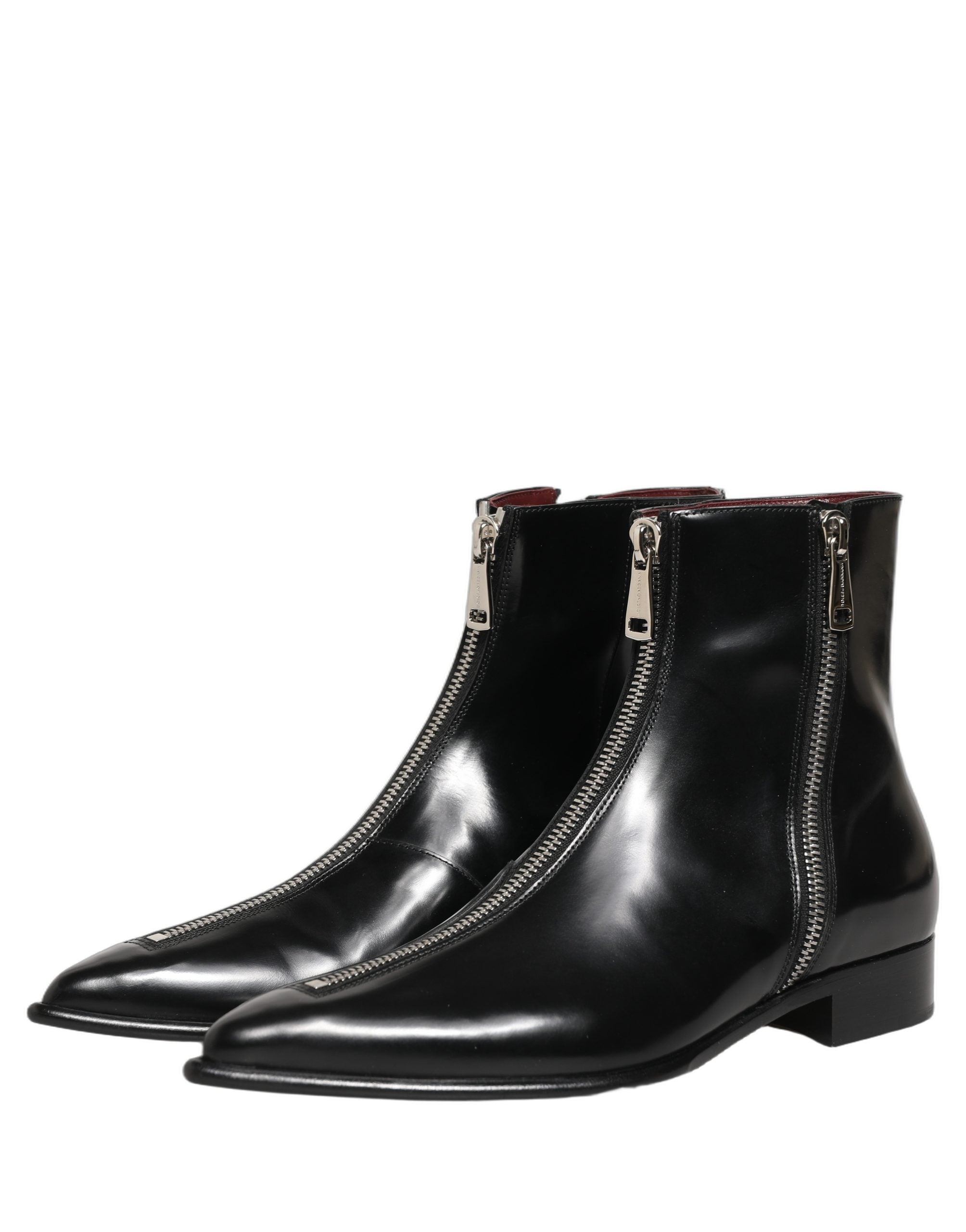 Dolce & Gabbana Schwarze Leder Reißverschluss Stiefel Mittelhoch Herren Schuhe-4