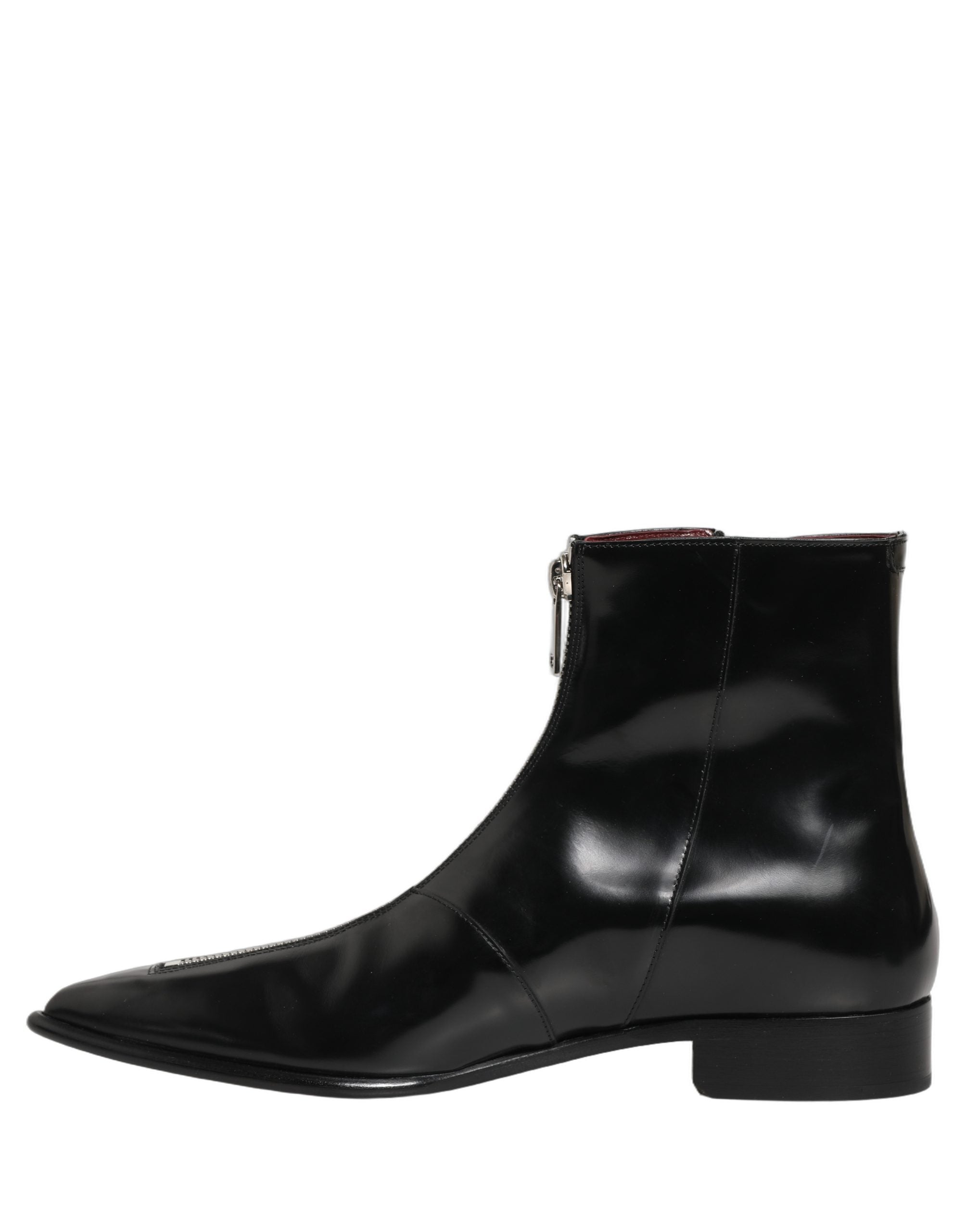 Dolce & Gabbana Schwarze Leder Reißverschluss Stiefel Mittelhoch Herren Schuhe-7