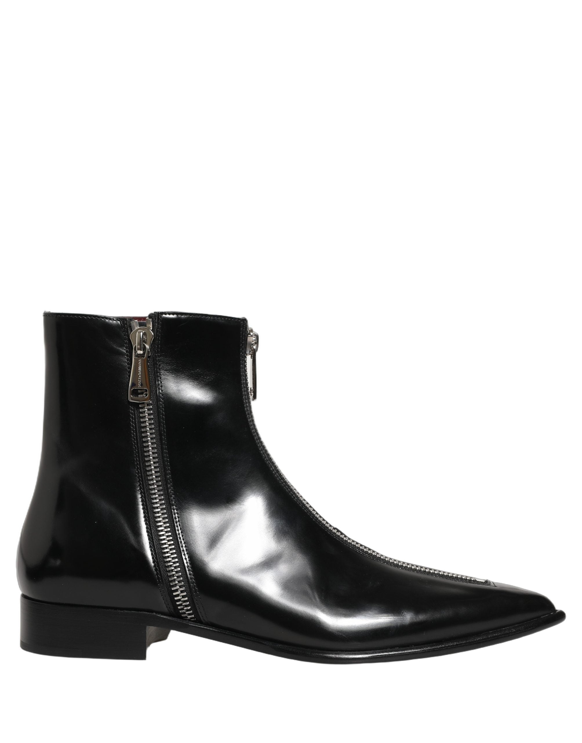 Dolce & Gabbana Schwarze Leder Reißverschluss Stiefel Mittelhoch Herren Schuhe-8