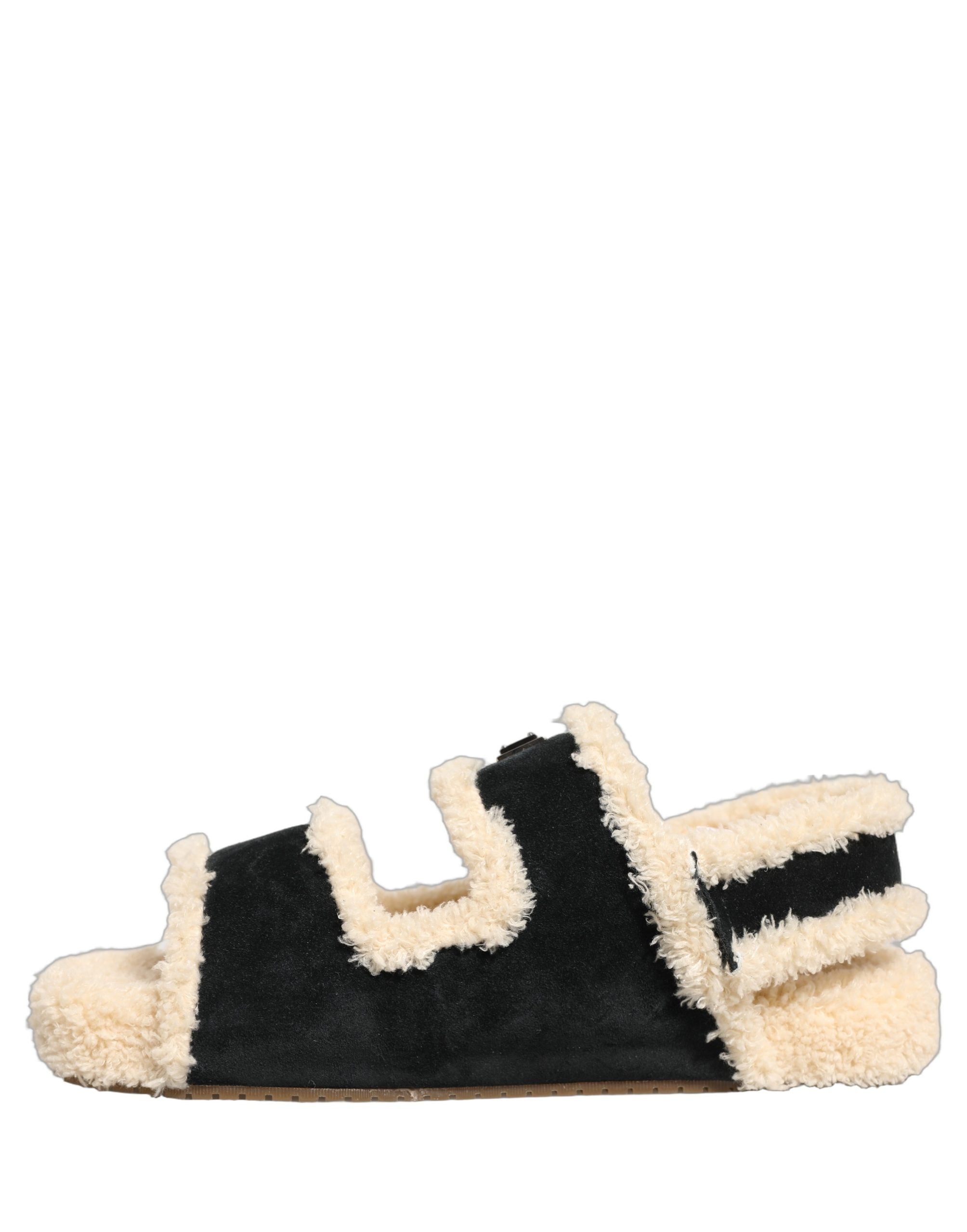 Dolce & Gabbana Beige Schwarze Faux Fur Pantoletten Herren Sandalen Schuhe-6