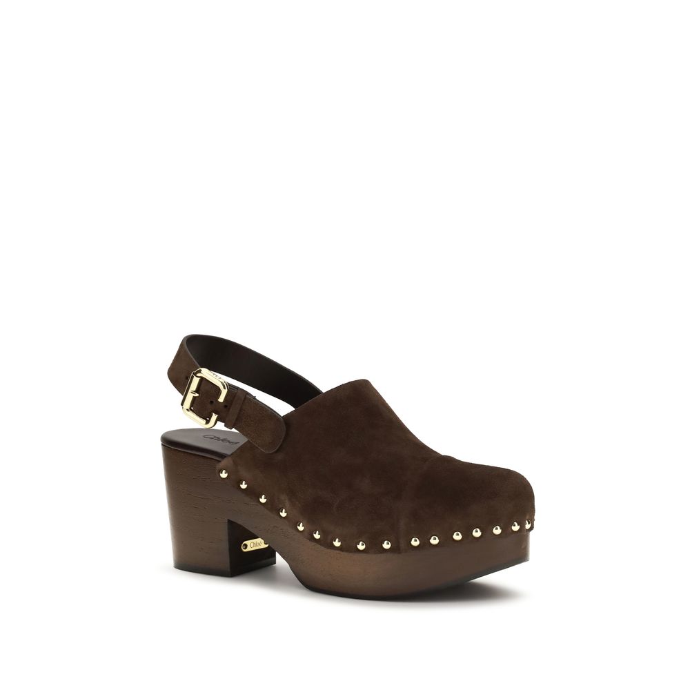 Chloé Braune Kalbsleder Bos Taurus Clogs-2