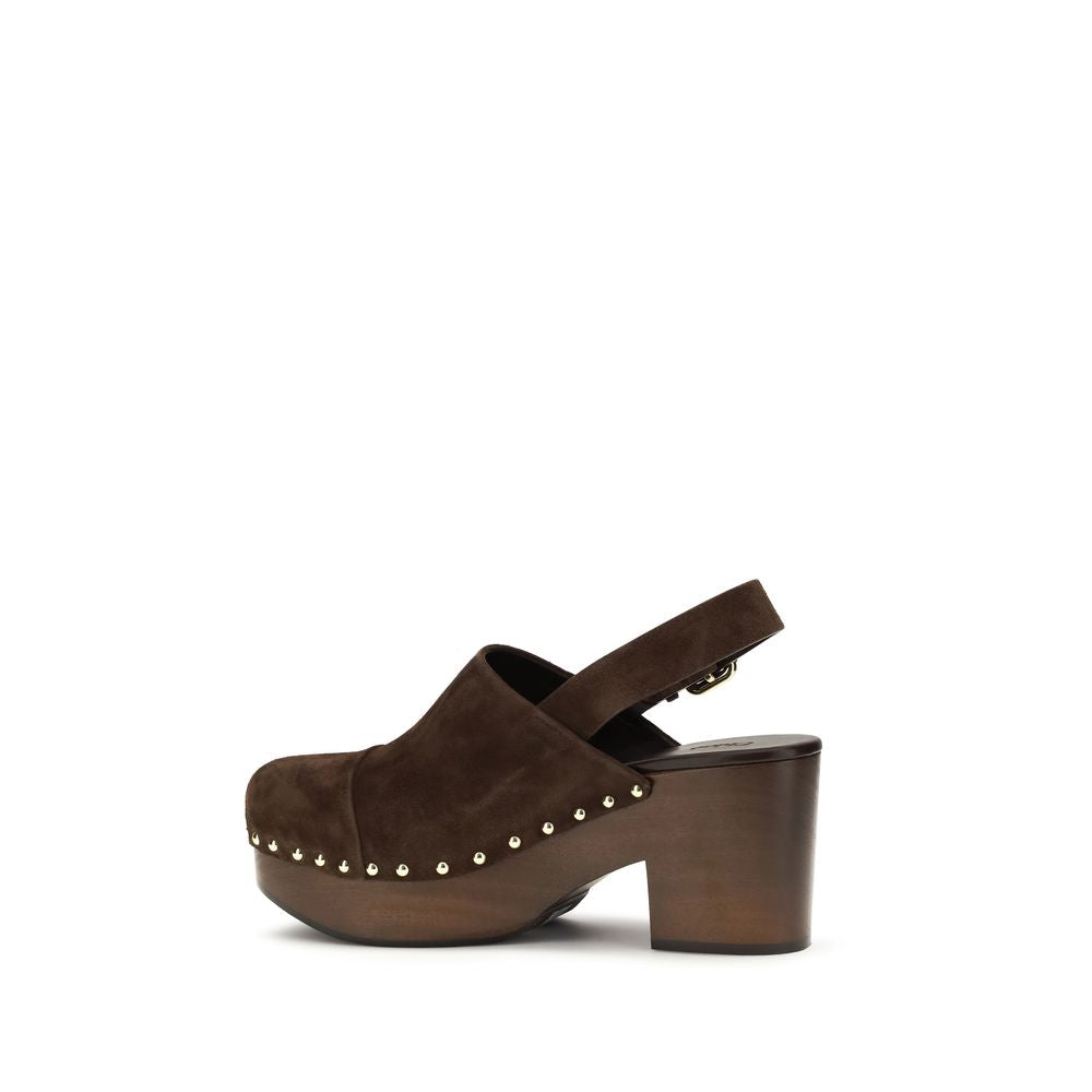 Chloé Braune Kalbsleder Bos Taurus Clogs-3