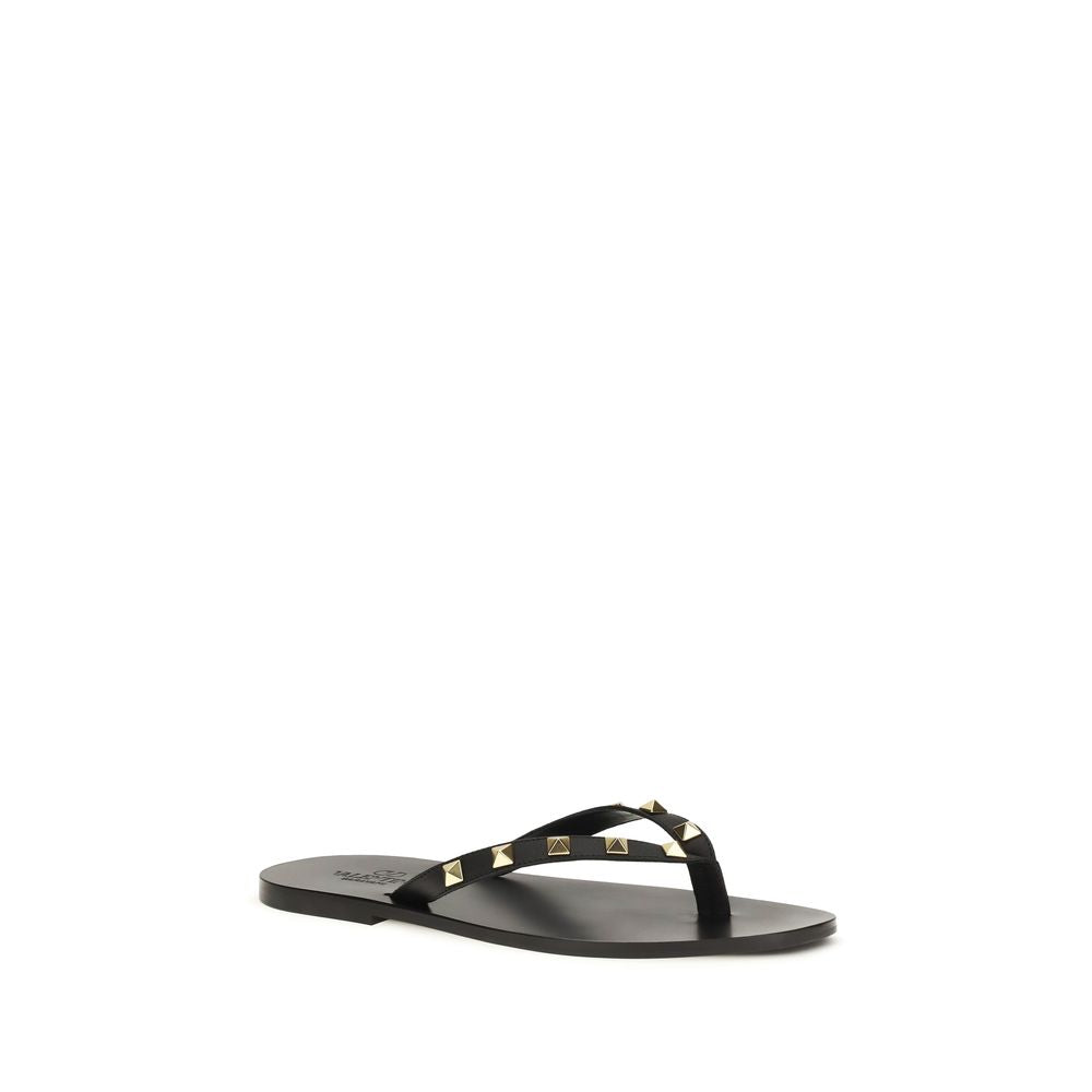 Valentino Garavani Schwarze Bos Taurus Kalbsleder-Flip-Flop-Sandalen-2