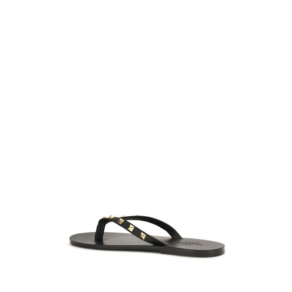 Valentino Garavani Schwarze Bos Taurus Kalbsleder-Flip-Flop-Sandalen-3