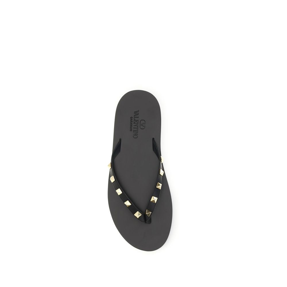 Valentino Garavani Schwarze Bos Taurus Kalbsleder-Flip-Flop-Sandalen-4