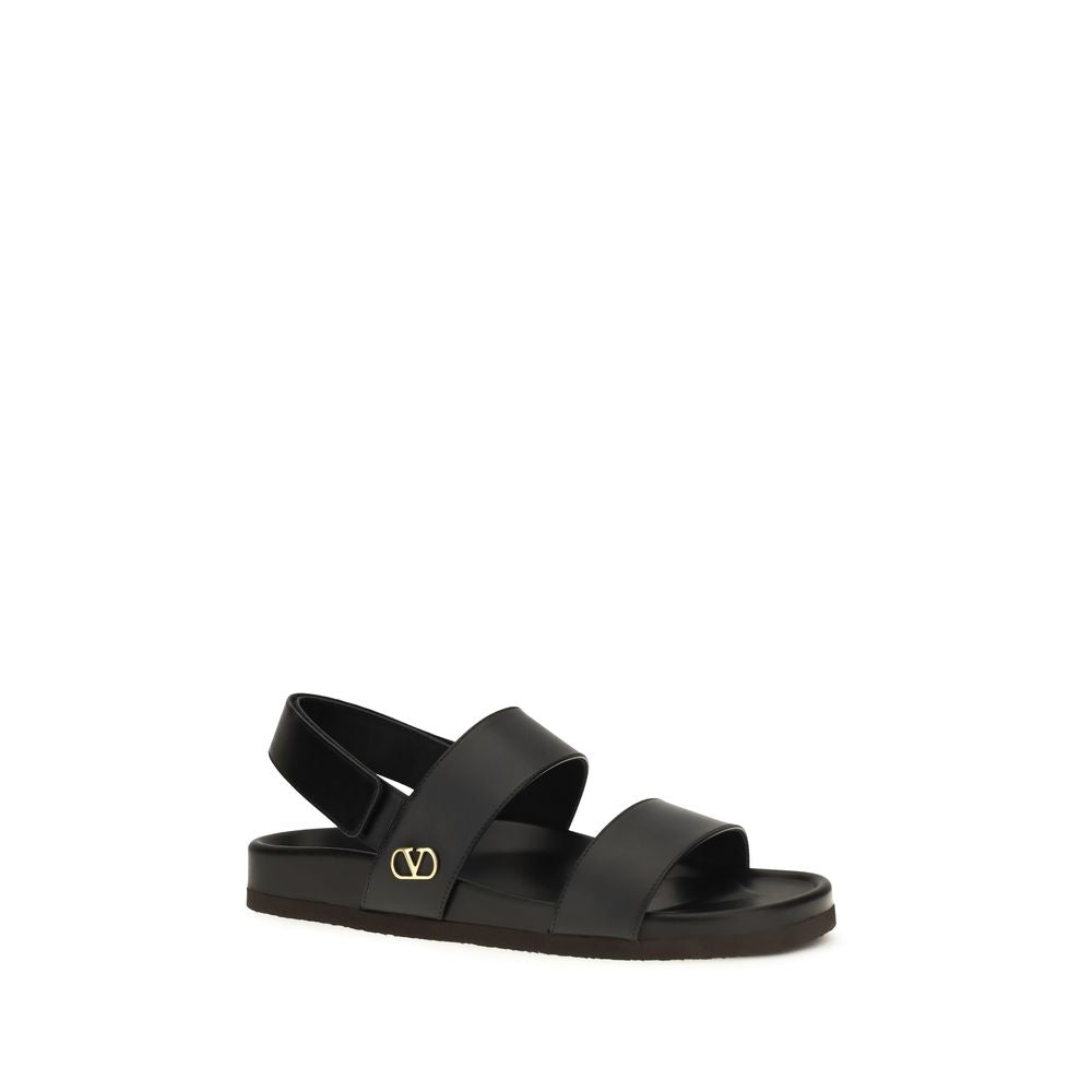 Valentino Garavani Schwarze Bos Taurus Kalbsleder-Sandalen-2