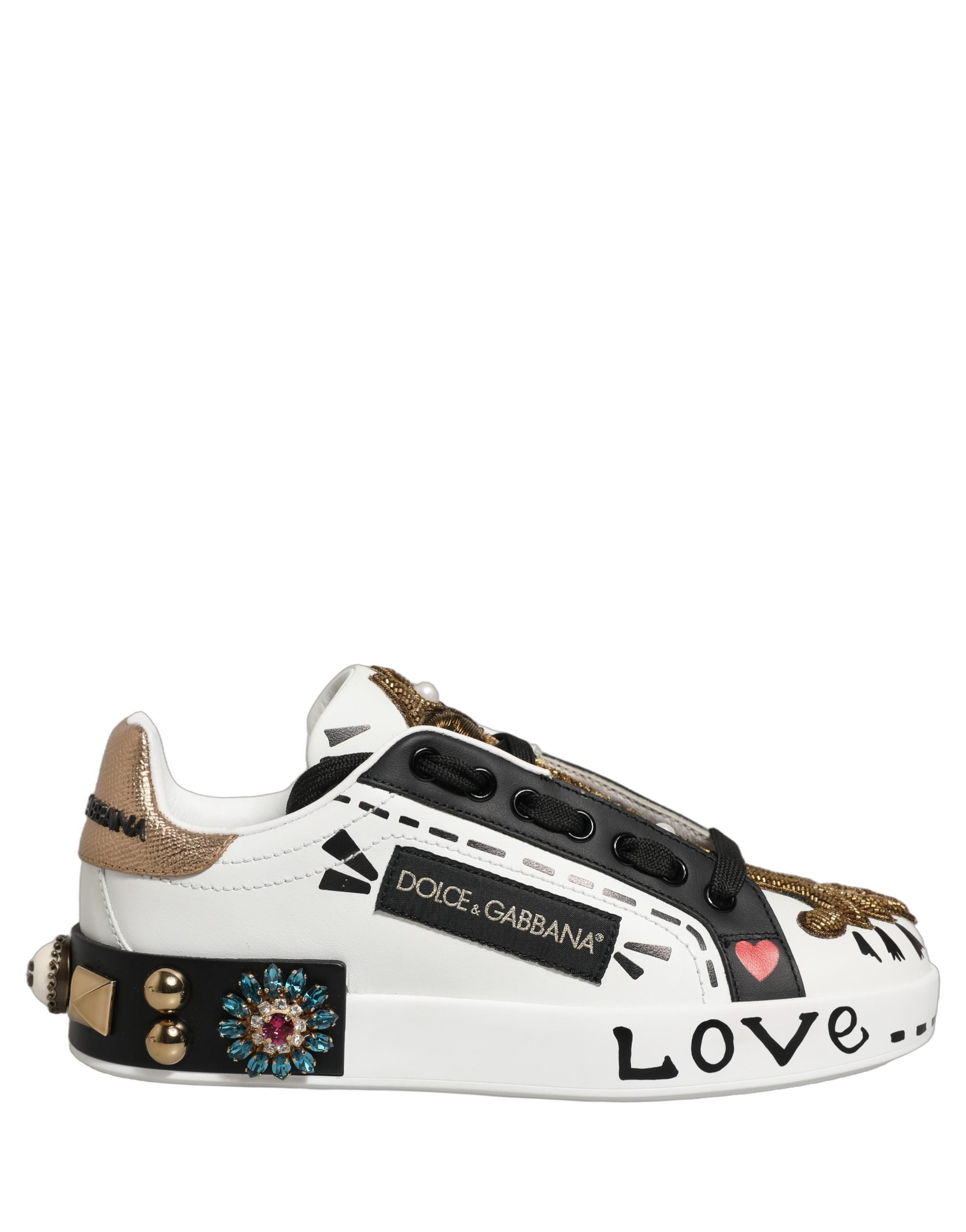 Dolce & Gabbana Weiße Portofino Sneaker mit Nieten aus Weißgold-3
