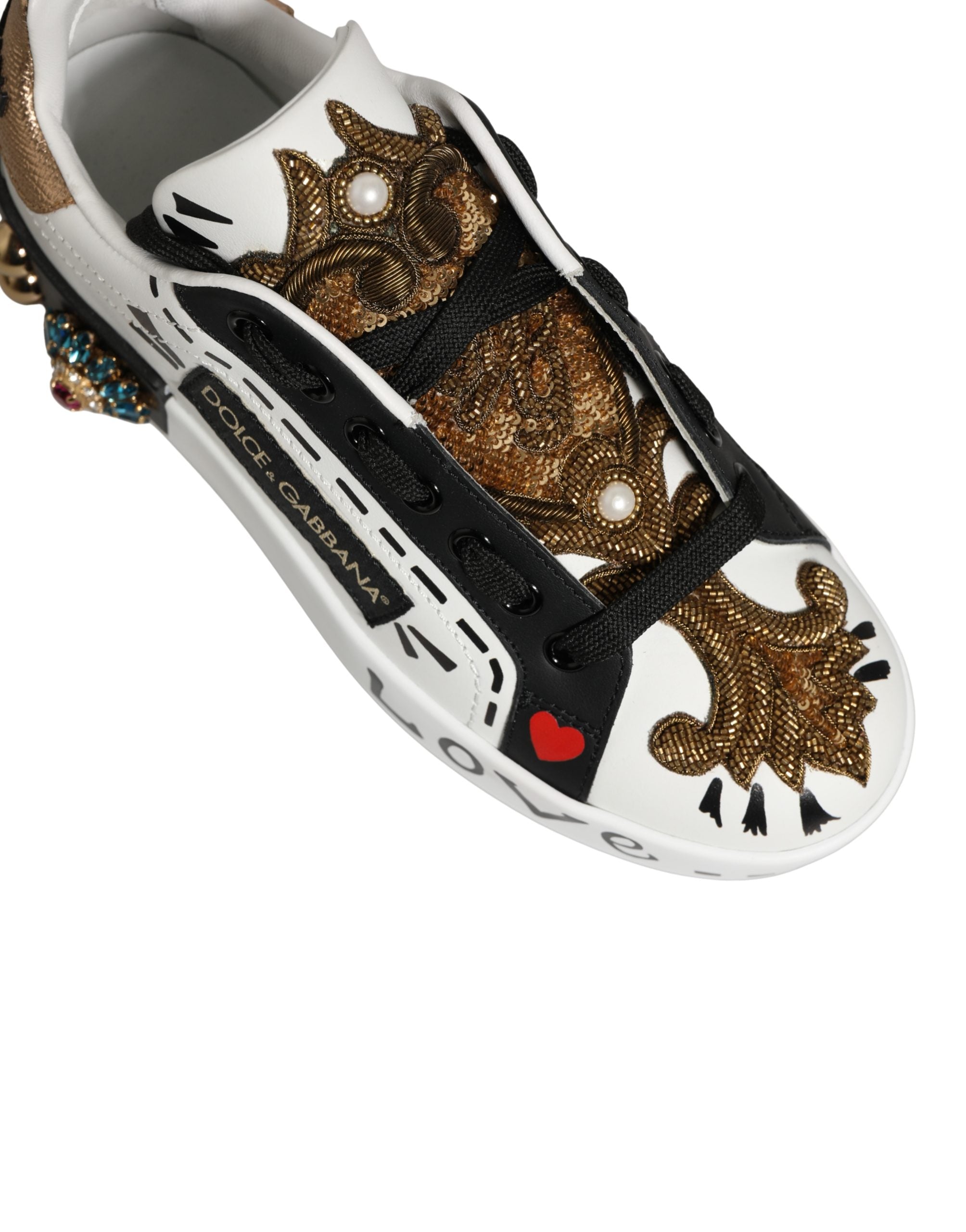 Dolce & Gabbana Weiße Portofino Sneaker mit Nieten aus Weißgold-5