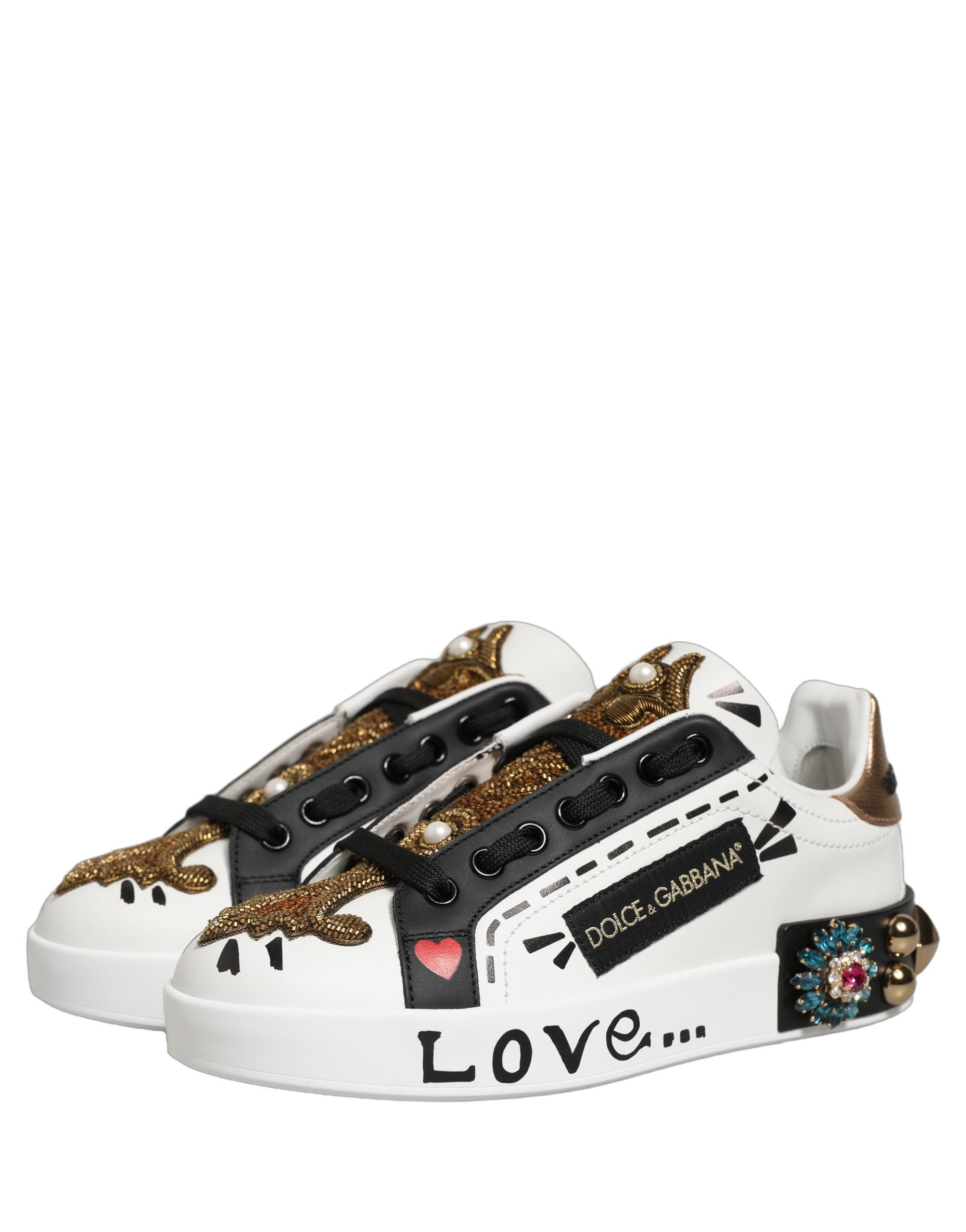 Dolce & Gabbana Weiße Portofino Sneaker mit Nieten aus Weißgold-8
