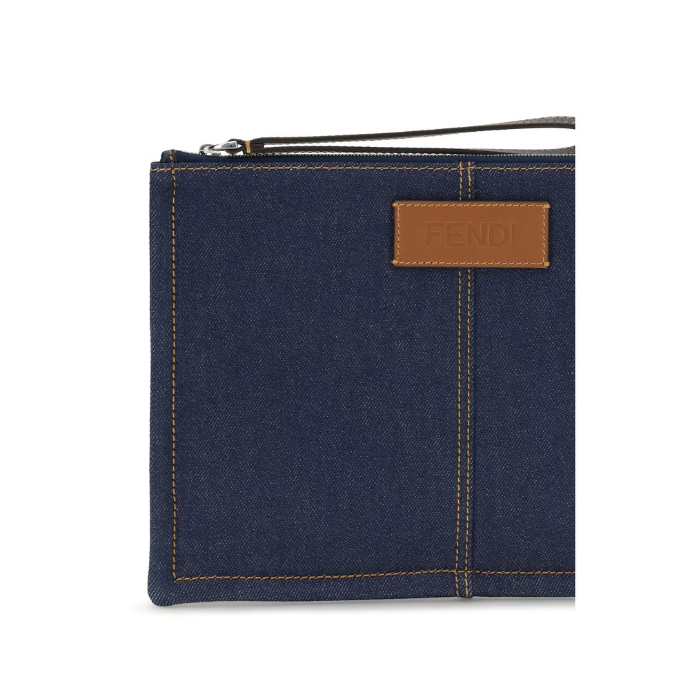 Fendi Blaue Geldbörse aus Baumwolle-3