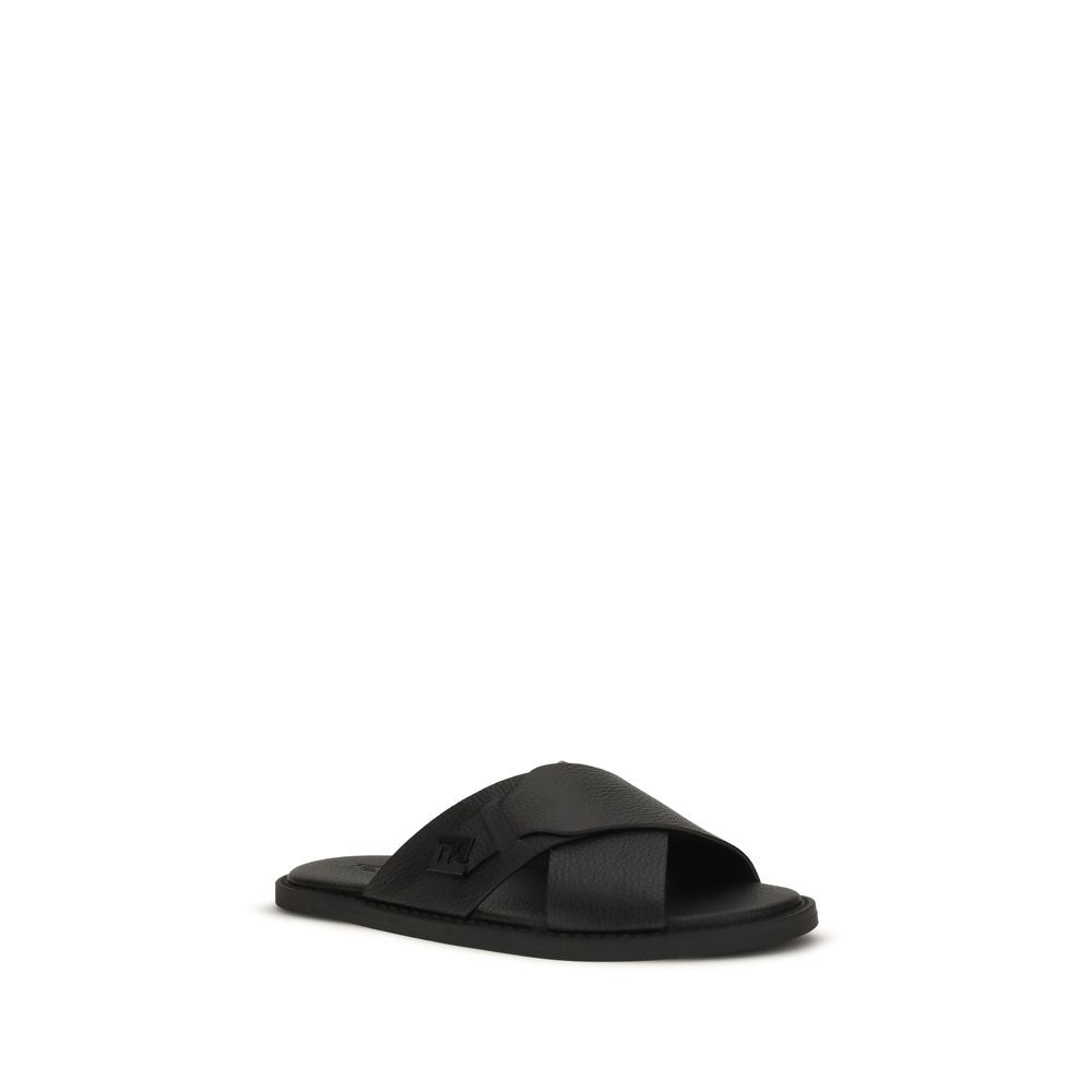 Fendi Schwarze Bos Taurus Kalbsleder-Sandalen-2