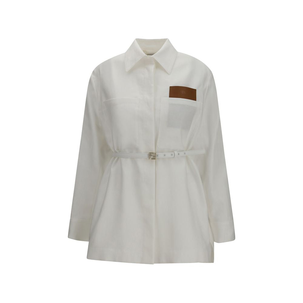 Fendi Weiße Leinen-Maxijacke-1