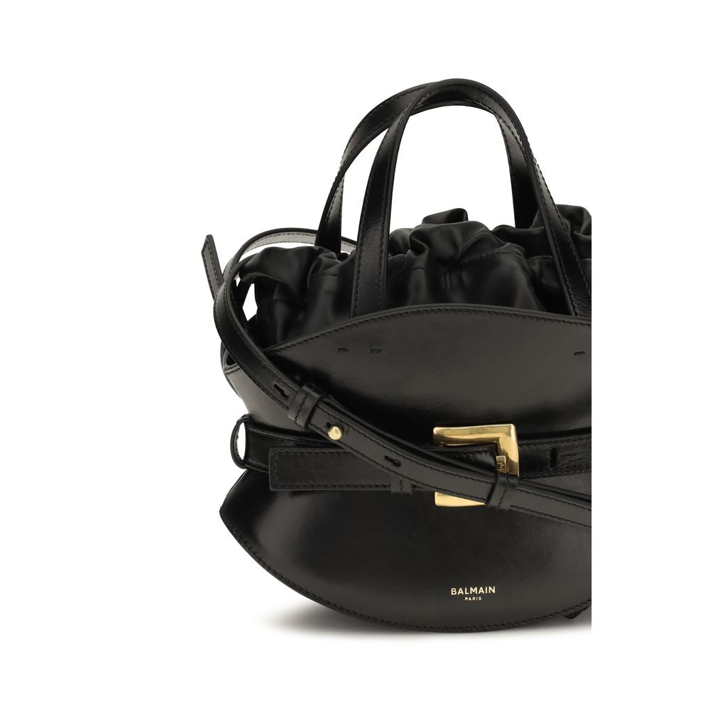 Balmain Schwarze Bos Taurus Kalbsleder Schultertasche-4